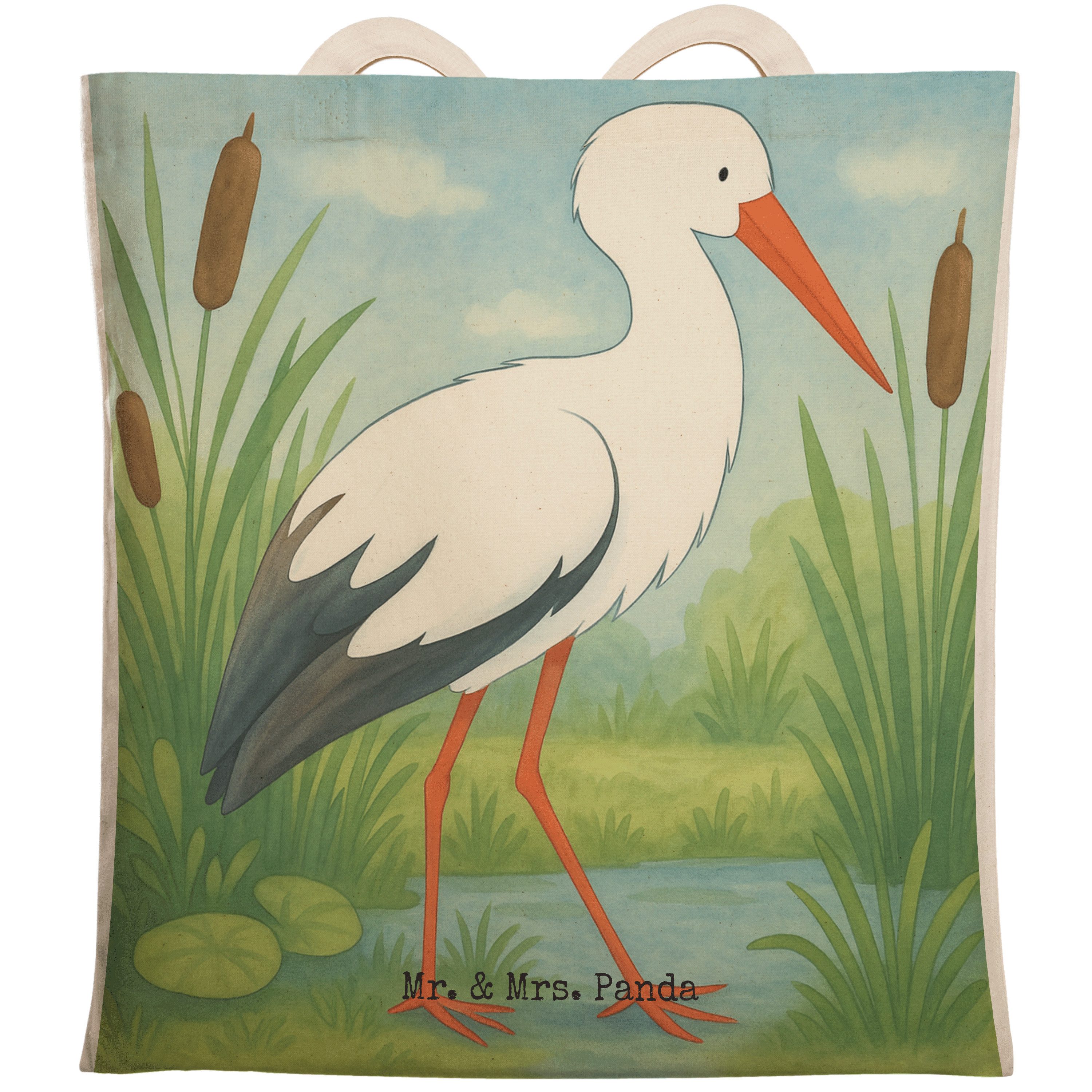 Mr. & Mrs. Panda Tragetasche Storch Design, Tote Bag, Weiß, Störche, Tasche, Stofftragetasche, Sch (Packung), Geschenk Beutel stoffshopper