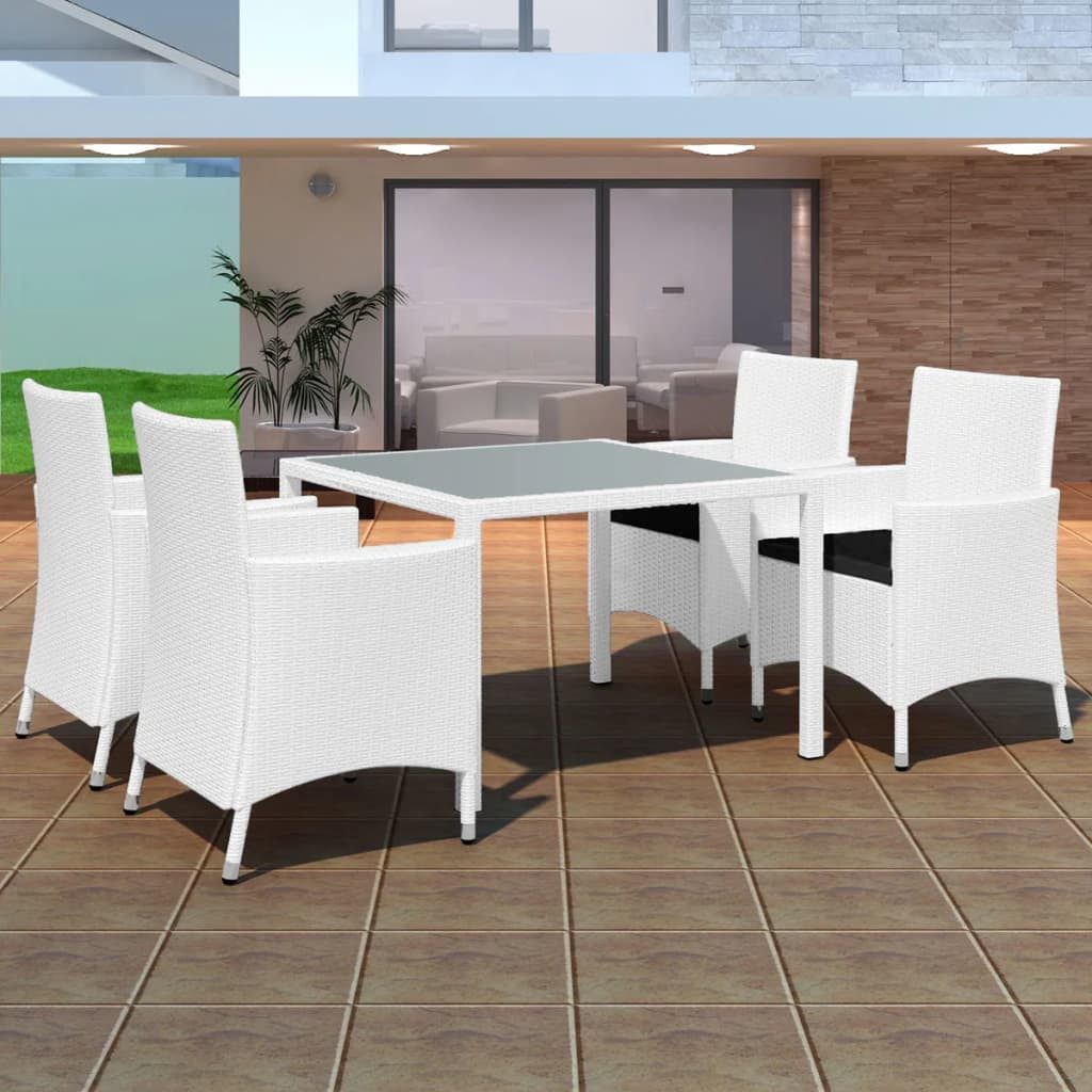 vidaXL Garten-Essgruppe, 5-tlg. Gartengarnitur Poly Rattan Cremeweiß