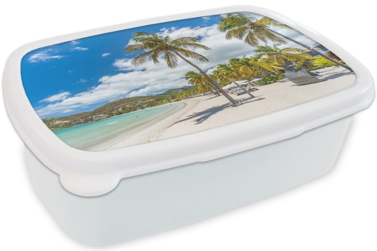 - Strand Brotdose, Liegestuhl weiß Kinder Kunststoff, und Erwachsene, für - Mädchen Brotbox Lunchbox (2-tlg), für Jungs Palmen, MuchoWow und