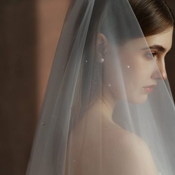 AUKUU Kopftuch Diamant Diamant Doppelschicht Brautschleier weißer langer, Hochzeitsboden mit Haarkamm Haarschmuck 130 x 160 cm