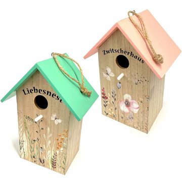 HAC24 Vogelhaus 2er Set Holz Vogelhäuschen Nisthilfe für Meisen Wildvogelhaus, 22 x 12 x 15,5 cm