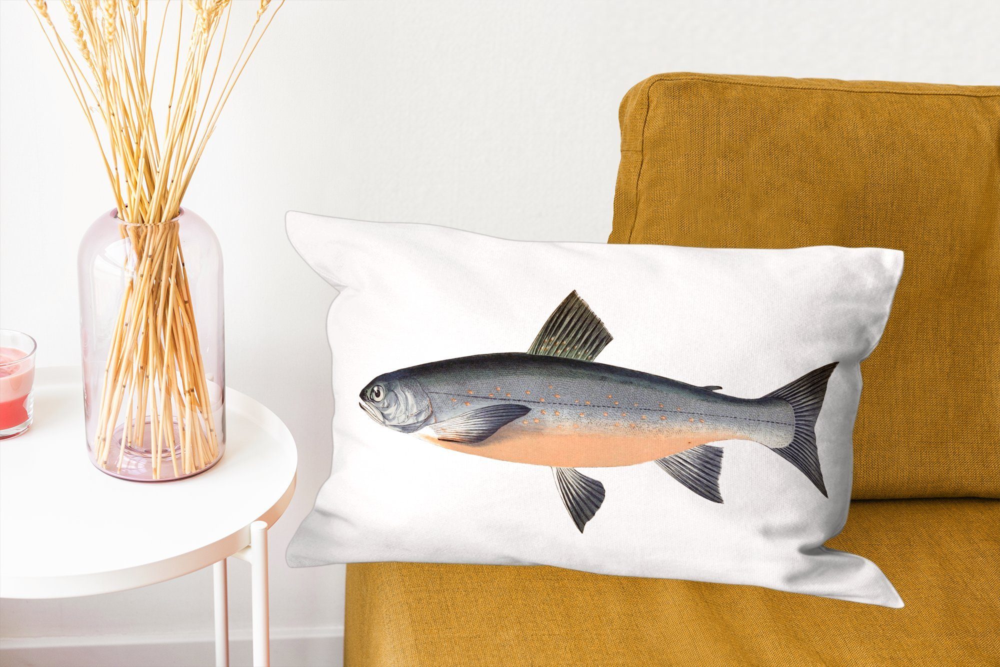 MuchoWow Dekokissen Fisch - Schlafzimmer Orange Dekokissen Dekoration, mit Füllung, Hering, - Zierkissen, Wohzimmer