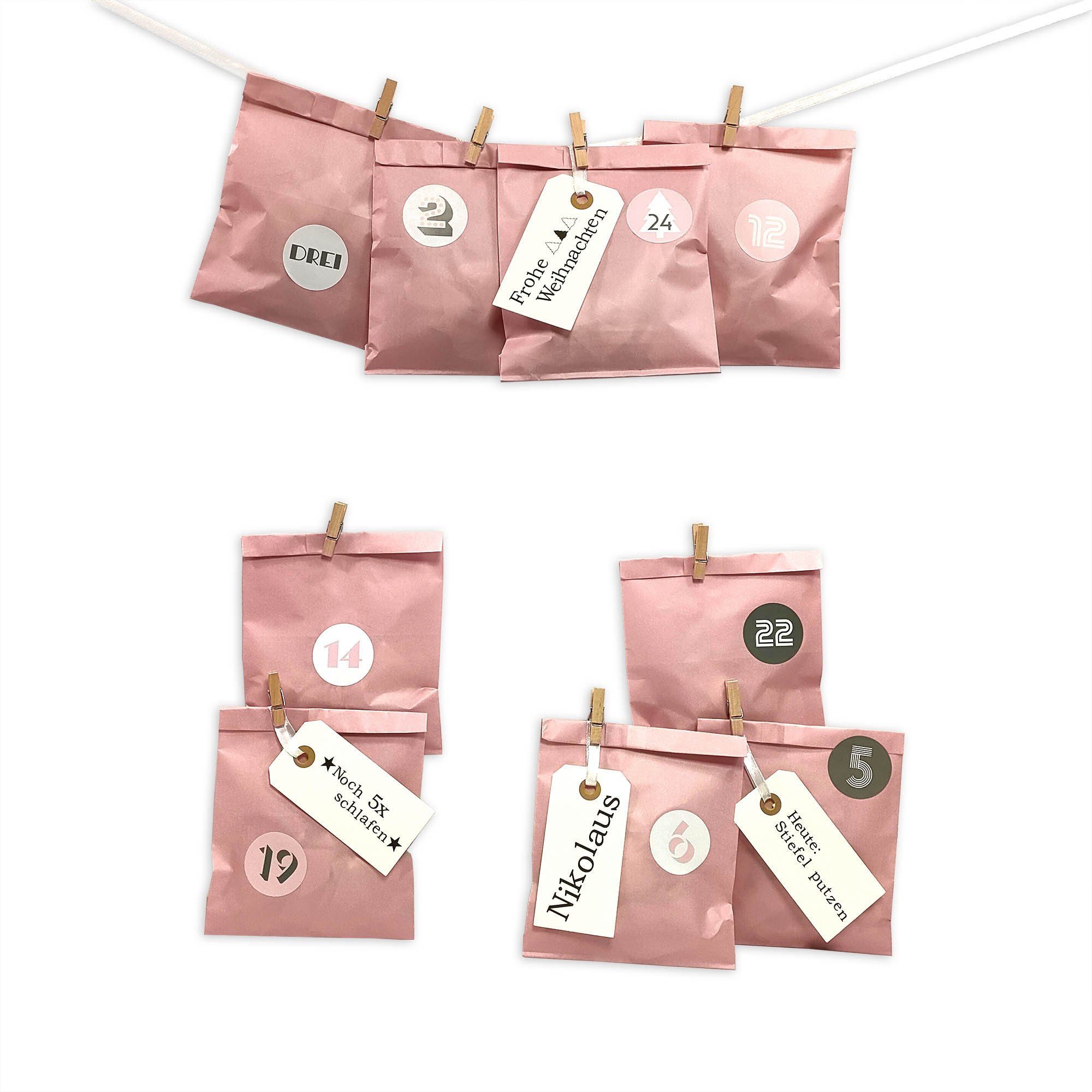 Frau WUNDERVoll befüllbarer Adventskalender Adventskalender Bescherung, rosa, Ziffern rosa-grau