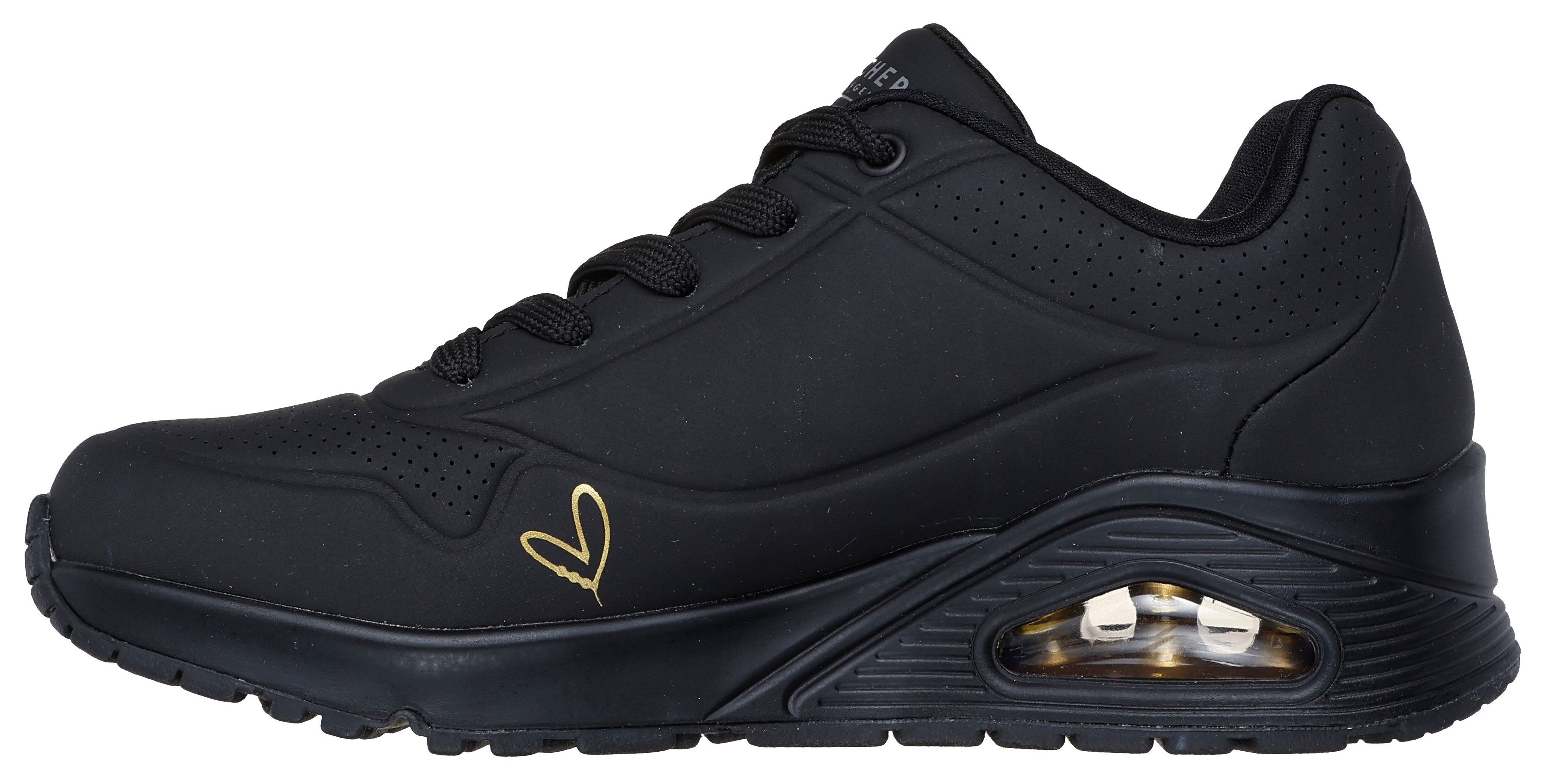 Skechers UNO-GOLDEN HEART Sneaker Freizeitschuh, Schnürschuh mit goldfarbenen Mylar-Stickereien