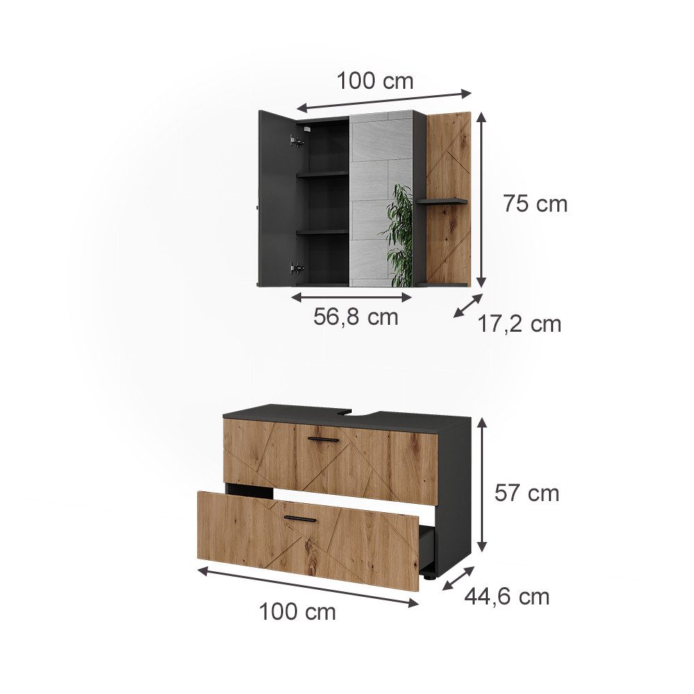 Vicco Badmöbel-Set Irma, Anthrazit/Artisan, 2 Teile, günstig online kaufen