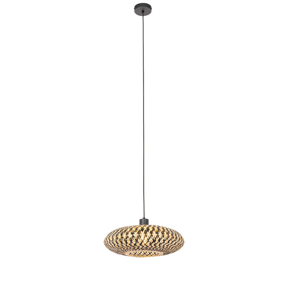 Qazqa Pendelleuchte Ostrava, ohne Leuchtmittel, Warmweiß, QAZQA Hängeleuchte, e27, Schwarz, Bamboo, Orientalisch