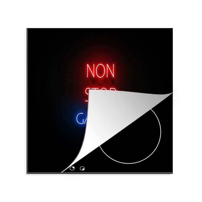 MuchoWow Herdblende-/Abdeckplatte Text - Spiele - Nonstop-Spiele - Neon - Schwarz Vinyl (1 tlg) Ceranfeldabdeckung Arbeitsplatte für küche