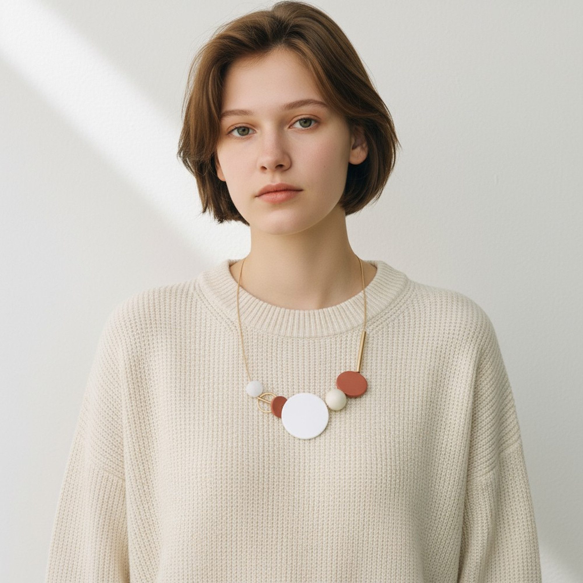 KARMA Statementkette Halskette Damen Holz 50 cm Rot Schwarz Blau Rosa od. Gelb (Damenhalskette Holzkette Statementkette modern, Kette Schmuck für Frauen verstellbar)