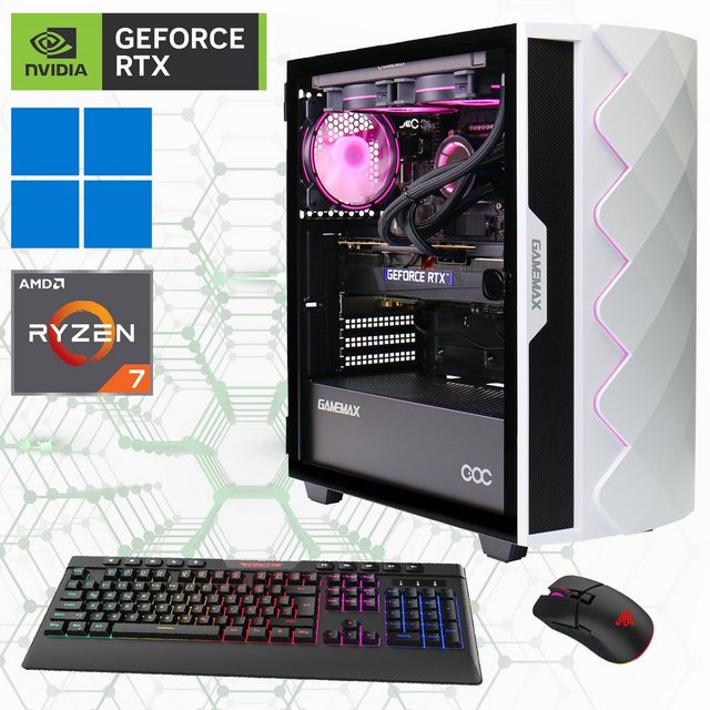 GAMEMAX Gaming-PC (AMD Ryzen 7 7700X, RTX 4070 Super, 32 GB RAM, 2000 GB SSD, Wasserkühlung, DDR5-RAM, PCIe SSD Gen4, Windows 11)