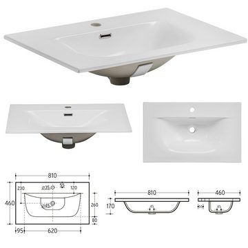 Lomadox Badmöbel-Set IRAKLIO-56, (Spar-Set, 3-St), weiß matt Waschbeckenschrank Keramik Waschbecken Spiegel Hochschrank