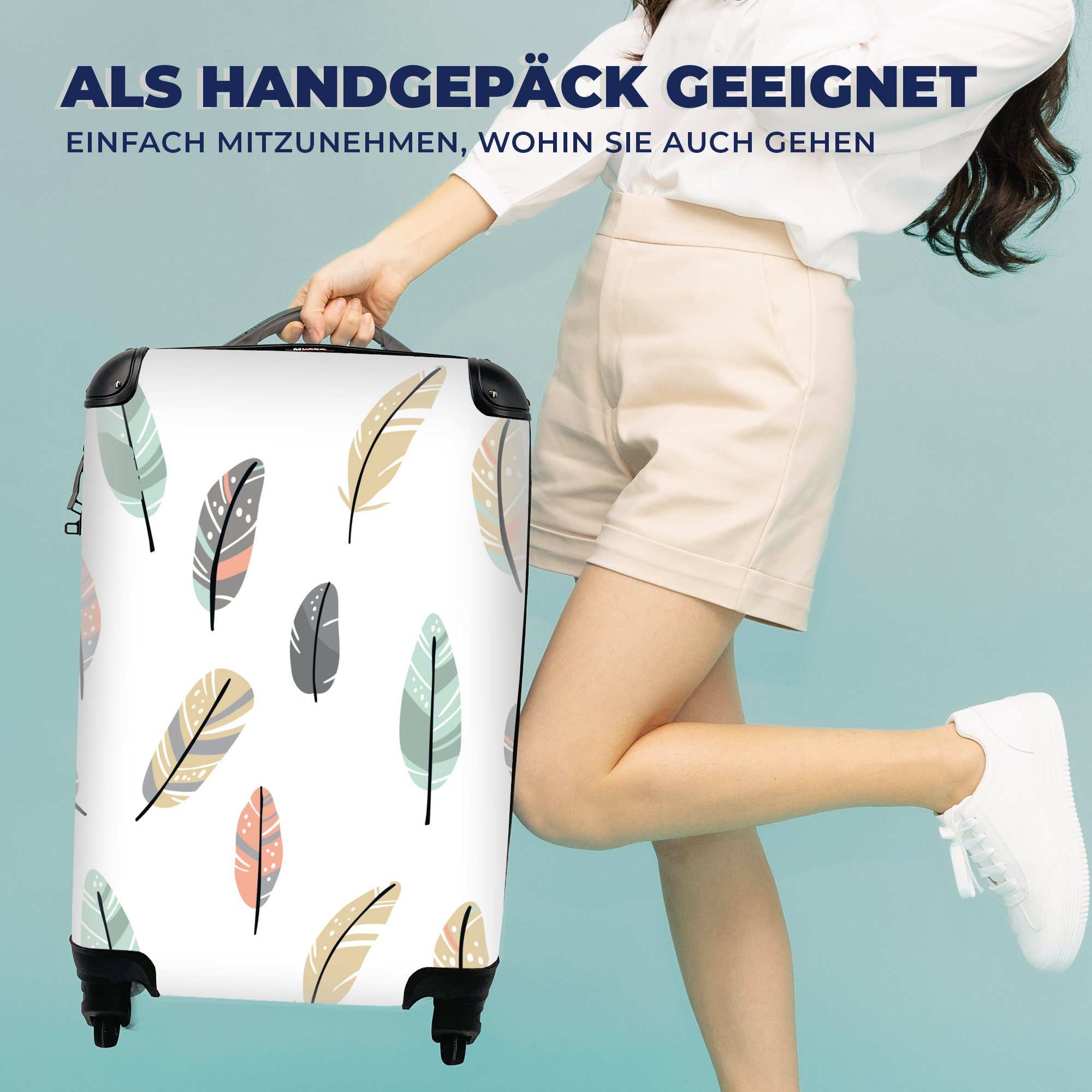 Federn Handgepäck Kinder, Ferien, - mit Rollen, Reisetasche Trolley, 4 Handgepäckkoffer - rollen, - Illustrationen für Reisekoffer MuchoWow Zitate