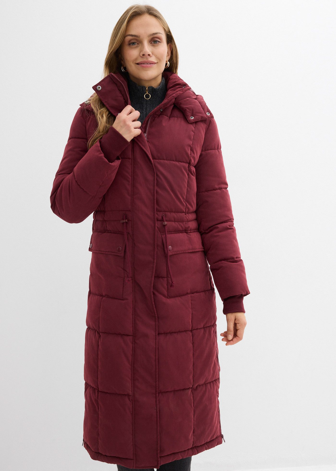 bonprix Steppmantel gerade Passform, mit Kapuze, Seitenschlitze mit Zipper, 2-Wege-Zipper