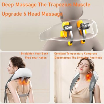 XDOVET Nacken-Massagekissen 3D-Knetmassage-Kissen und Rückenmassagegerät wohltuender Wärme, 6 Silikon-Massageköpfe, Gurtband, Elektrisches, 2000 mAh-Akku
