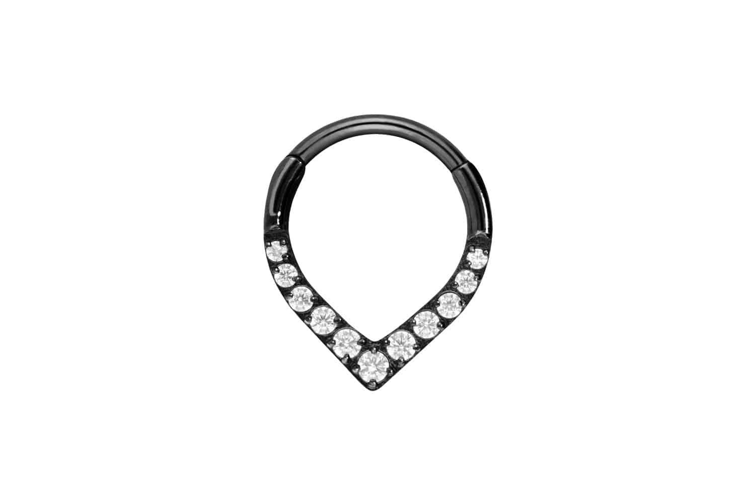 Nasenpiercing Titan Segmentring Clicker SPITZ + 11 EINGEFASSTE KRISTALLE Ohrpiercing