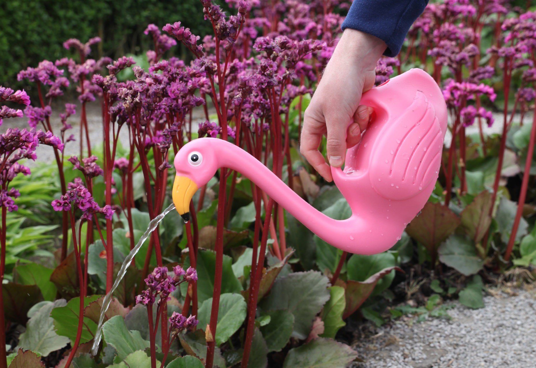 esschert design Gießkanne Flamingo Gießkanne in rosa Blumen Garten 1,5 Liter aus Kunststoff