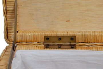 Krines Home Truhe Wäschetruhe mit Deckel Natur Rattan Truhe Aufbewahrung Rattantruhe (Wäschebox), mit herausnehmbarem Stoffinlett Truhenbank 80x40x40cm