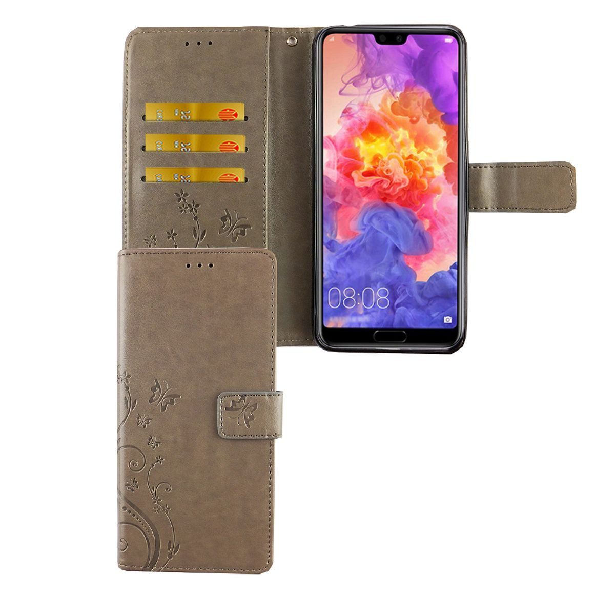 König Design Handyhülle Huawei P20 Pro, Huawei P20 Pro Handyhülle Bookcover Grau