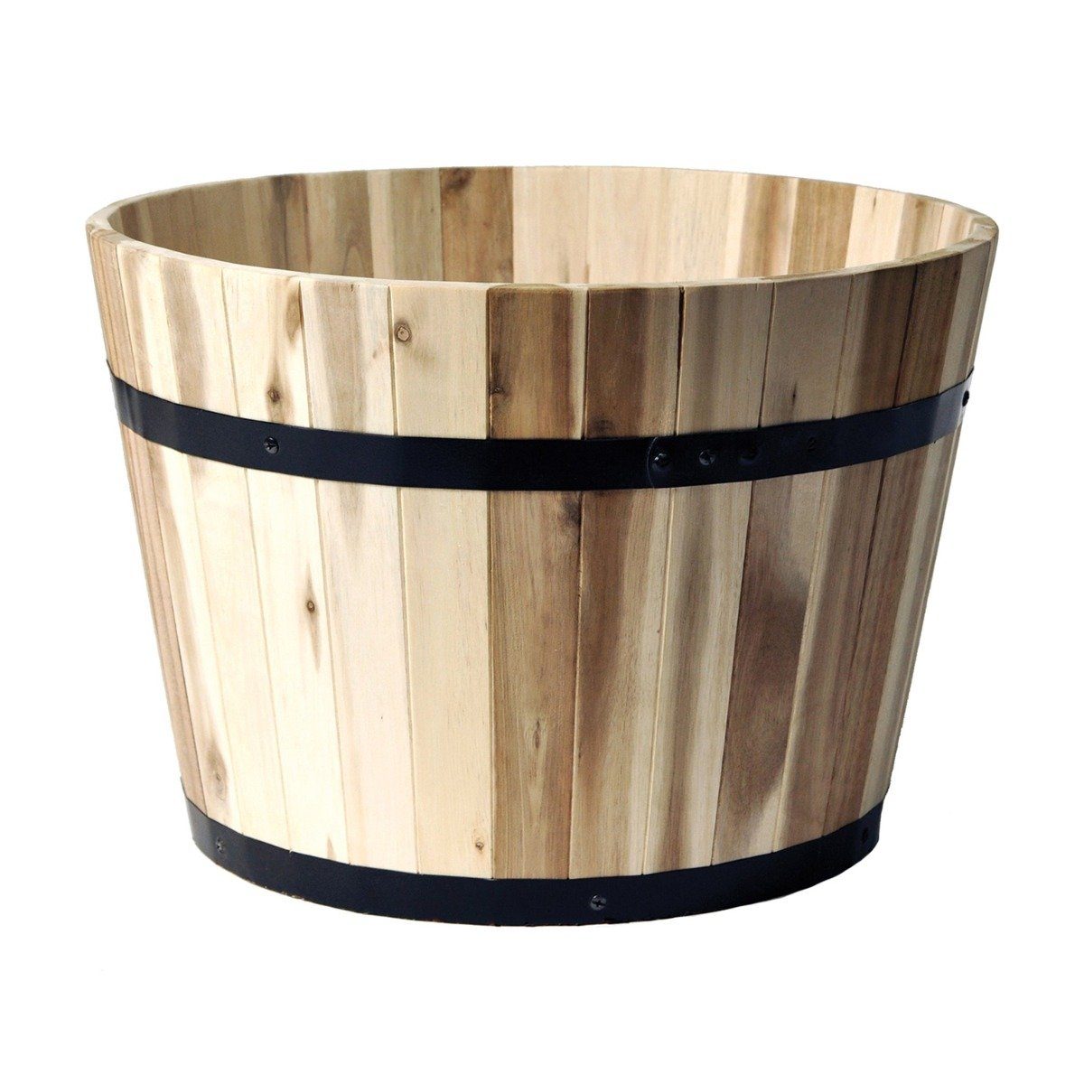 colourliving Pflanzkübel Pflanzkübel Holz rund 29 cm Holzfass Blumenkübel Blumentopf Akazieholz (1x Holzfass), Wasserablaufloch, Naturprodukt, Pflanztopf