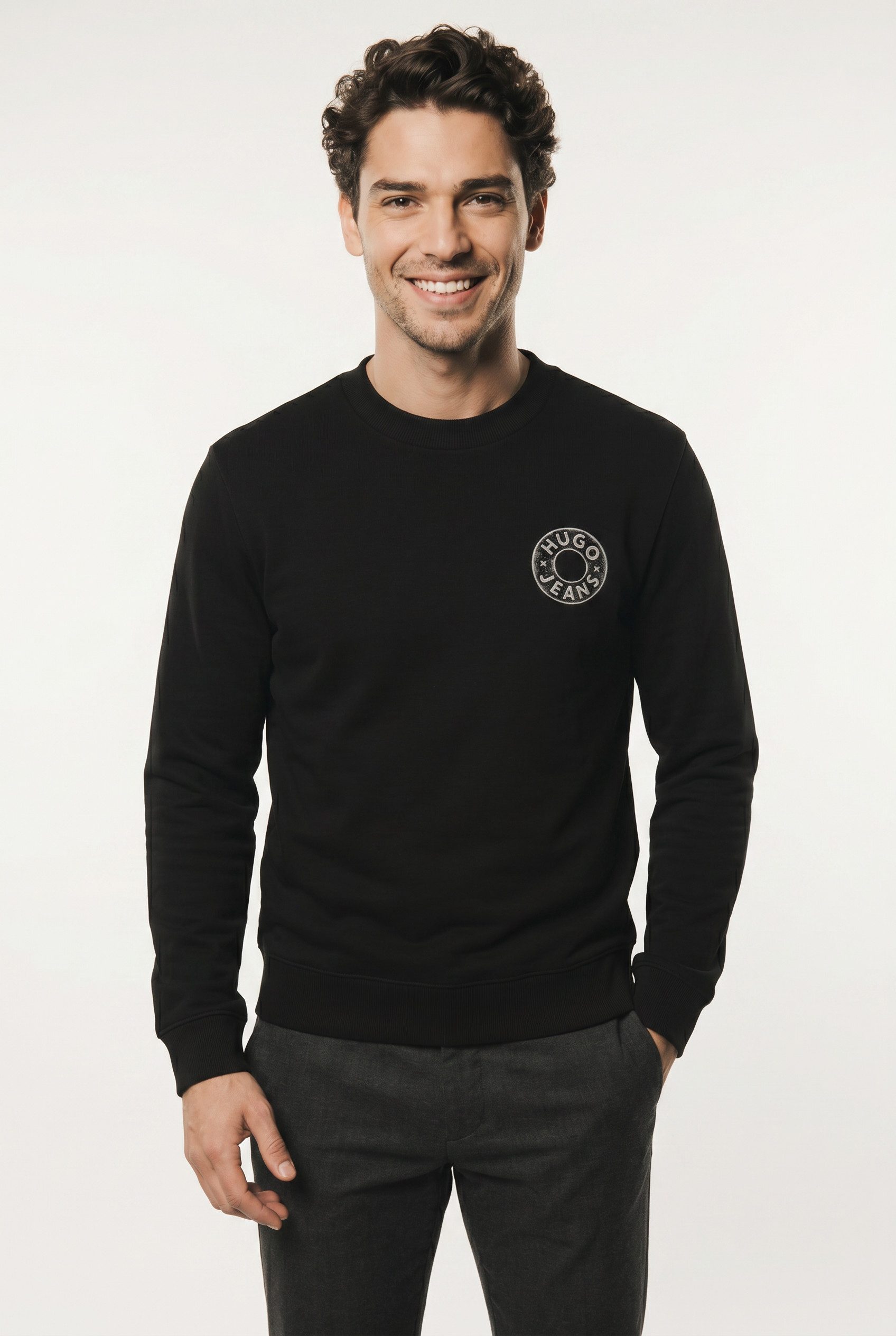 HUGO Sweatshirt Nedos Rundhalsausschnitt, Regular Fit, reine Baumwolle