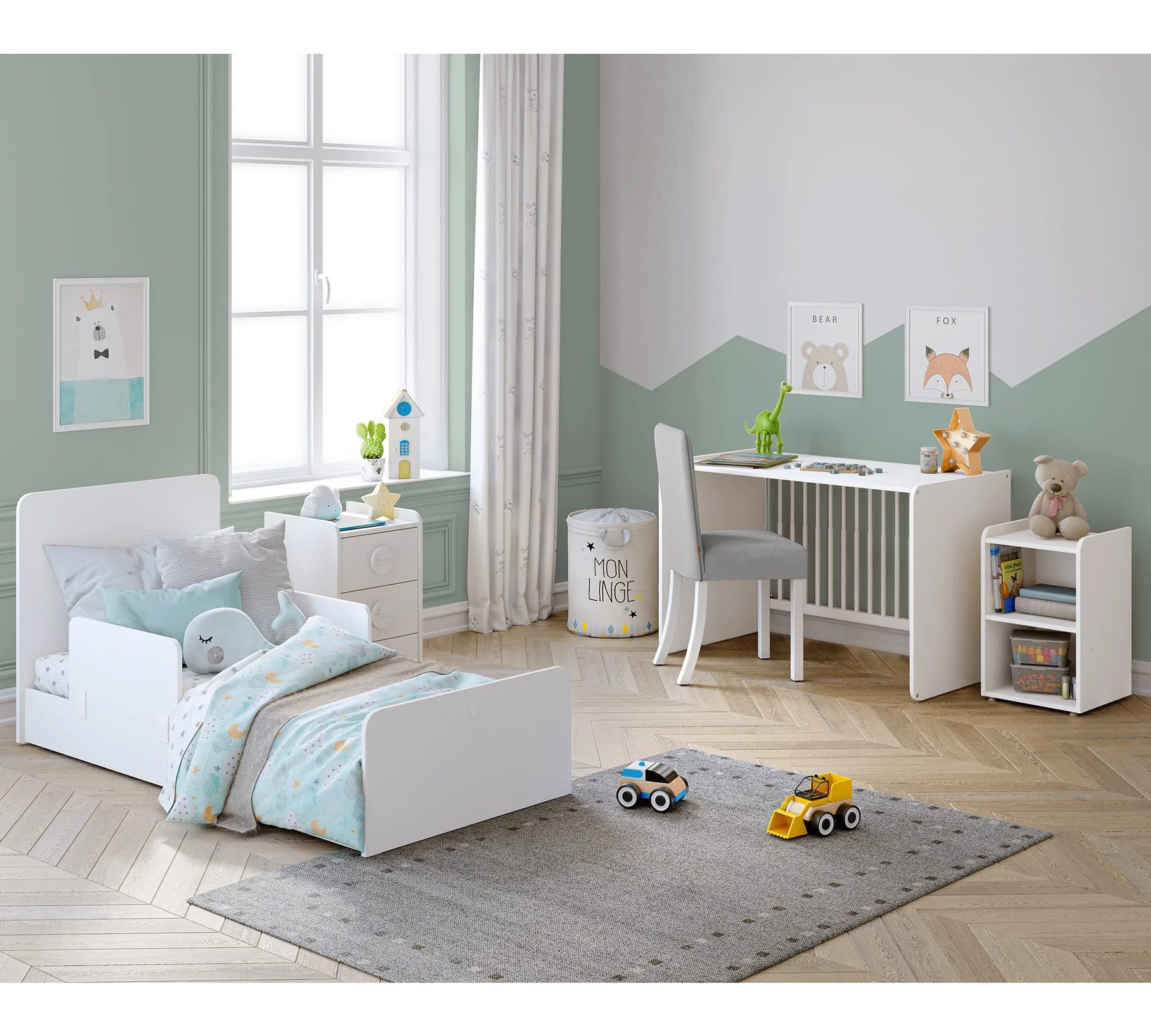 Möbel-Zeit Babybett mit Schaukelfunktion, umbaubar zum Kinderbett + Tisch + Kommode, Schaukelbar. Umbaubar zum Kinderbett.