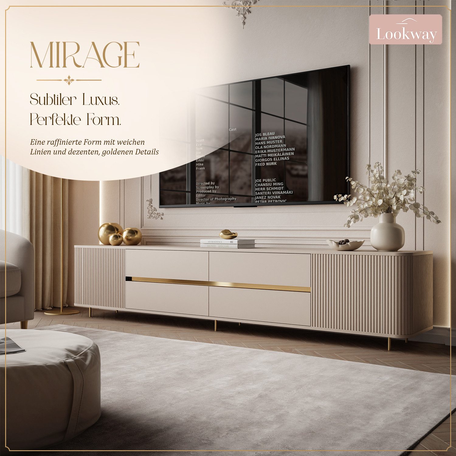 Lookway TV-Schrank MIRAGE GOLD 240 cm mit gerillten Fronten