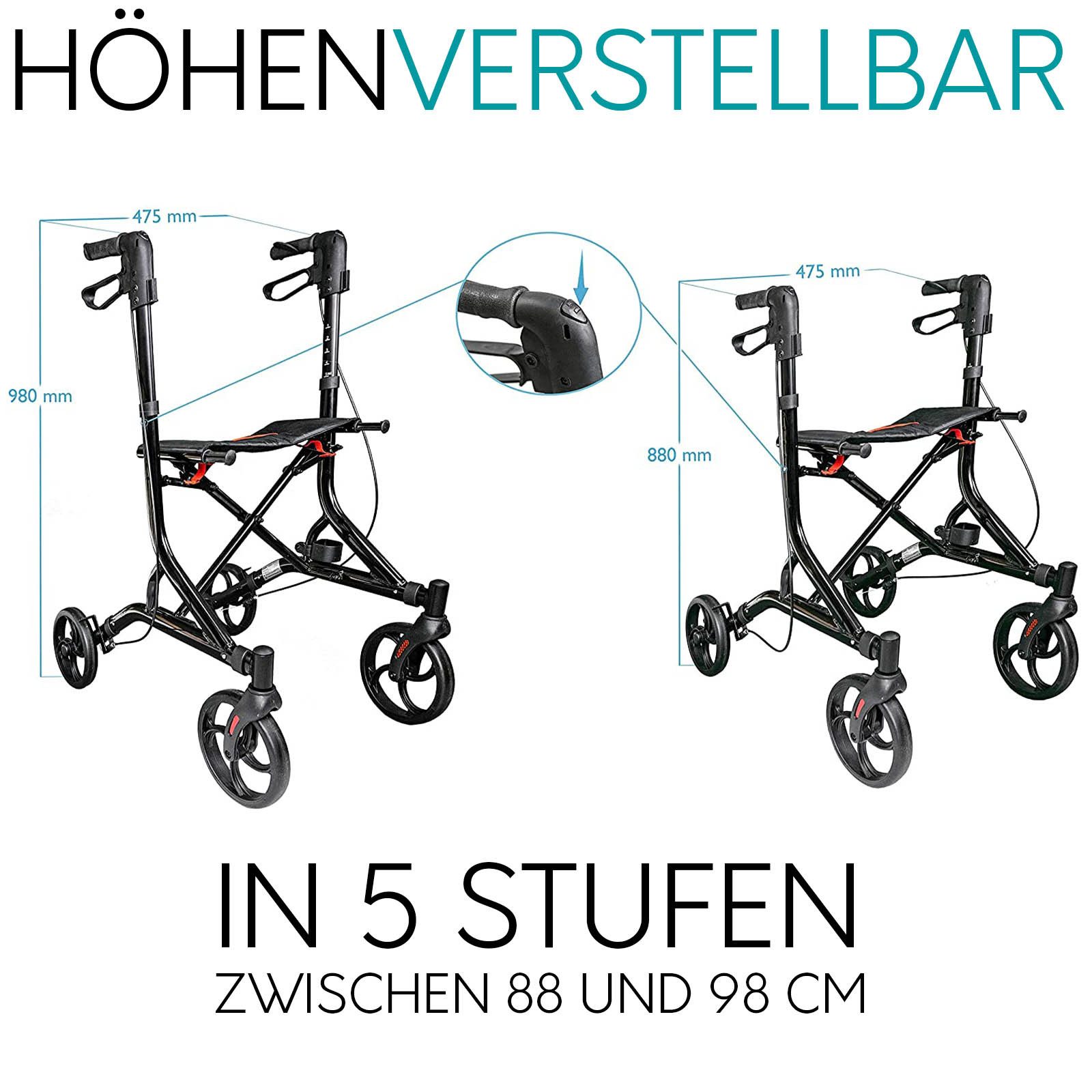 MOBILITY Plus+ Rollator LR10+, Leichtgewicht - Indoor und Outdoor - klappbar, einstellbar, +Tasche