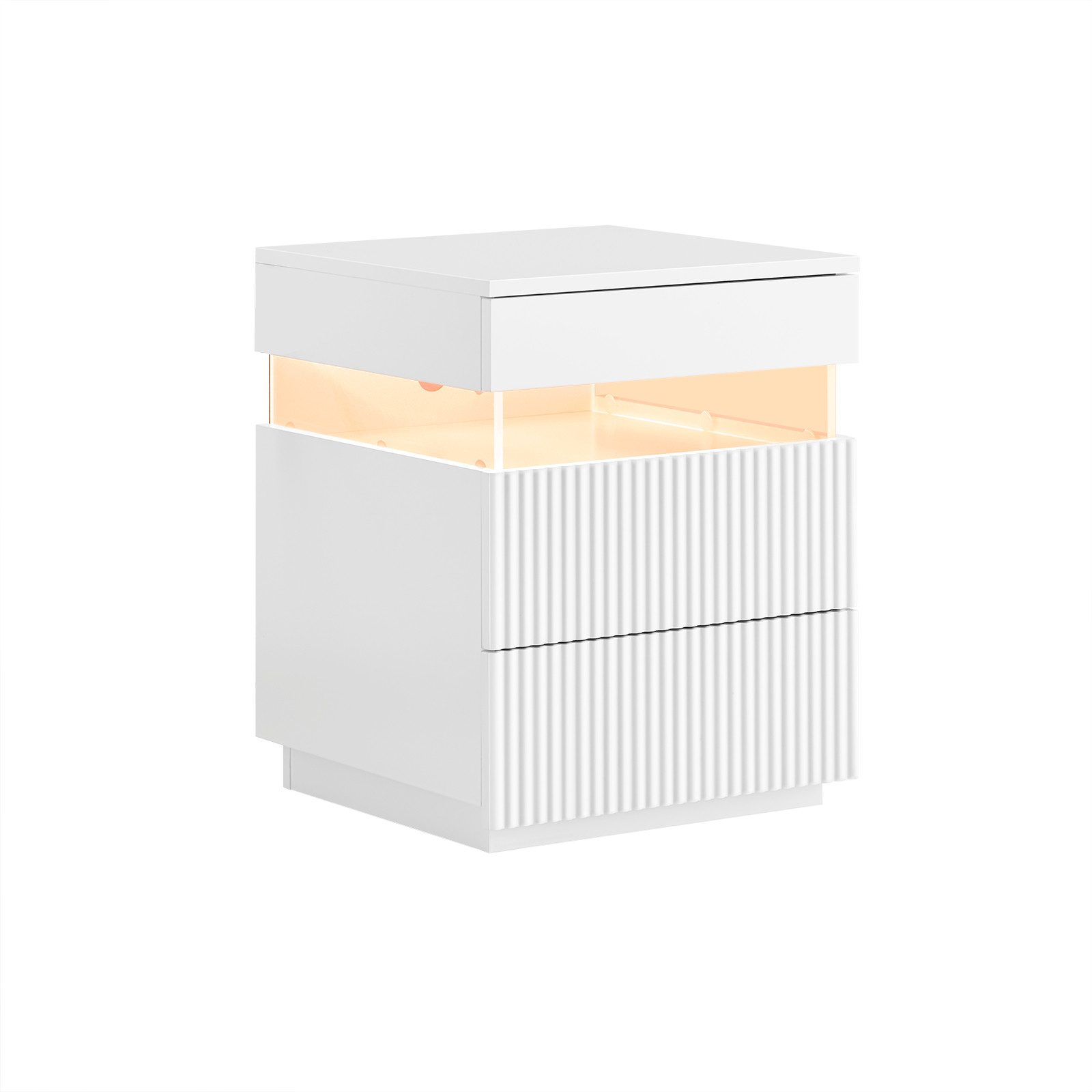 SoBuy Nachttisch FBT167-E, Beistelltisch mit LED-Beleuchtung, einstellbare Farben, Nachtschrank mit 3 Schubladen, Nachtkommode Couchtisch, Schlafzimmer