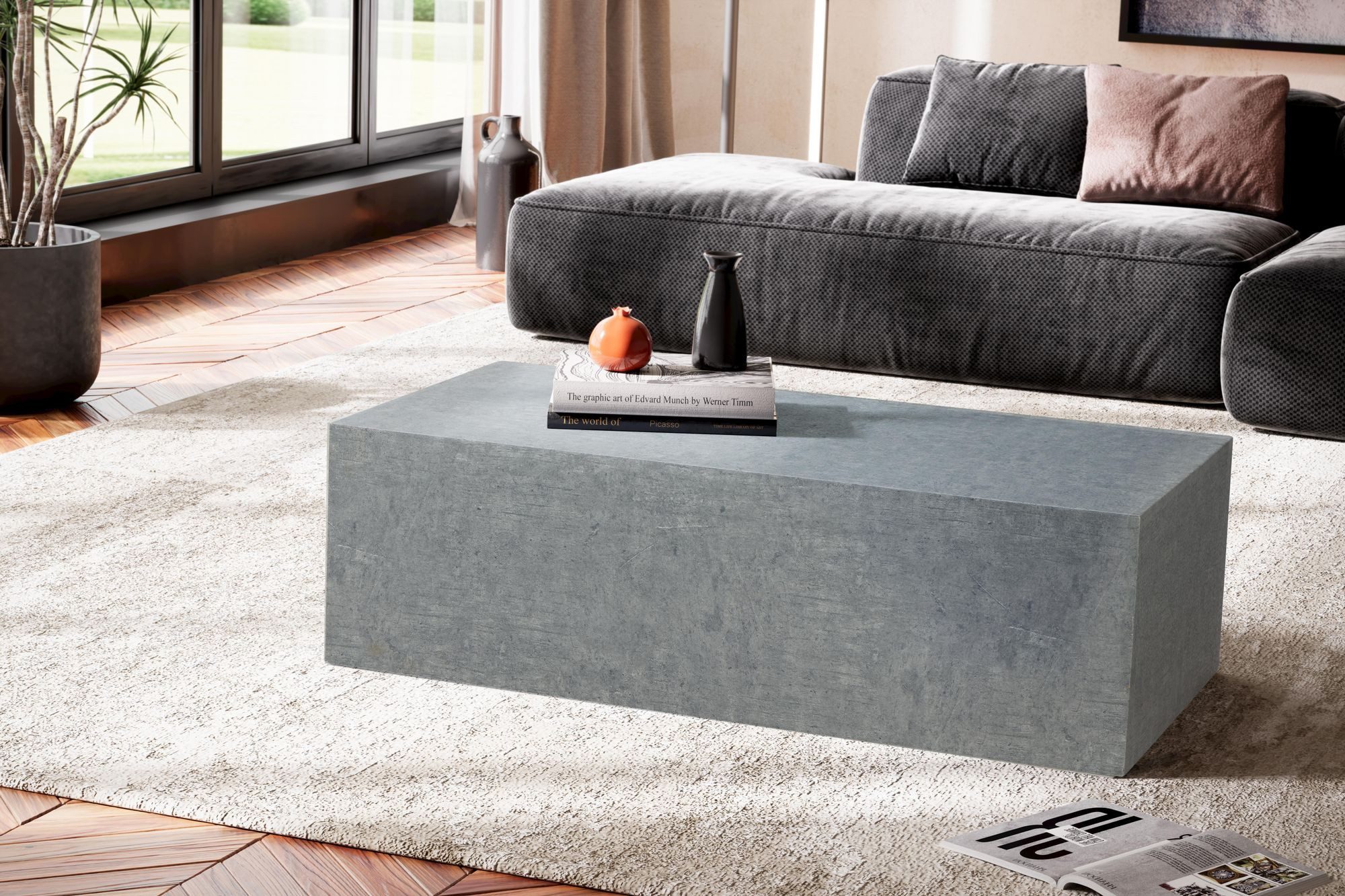 FINEBUY Couchtisch FB59591 Wohnzimmertisch MONOBLOC Beton Optik Grau Sofati günstig online kaufen