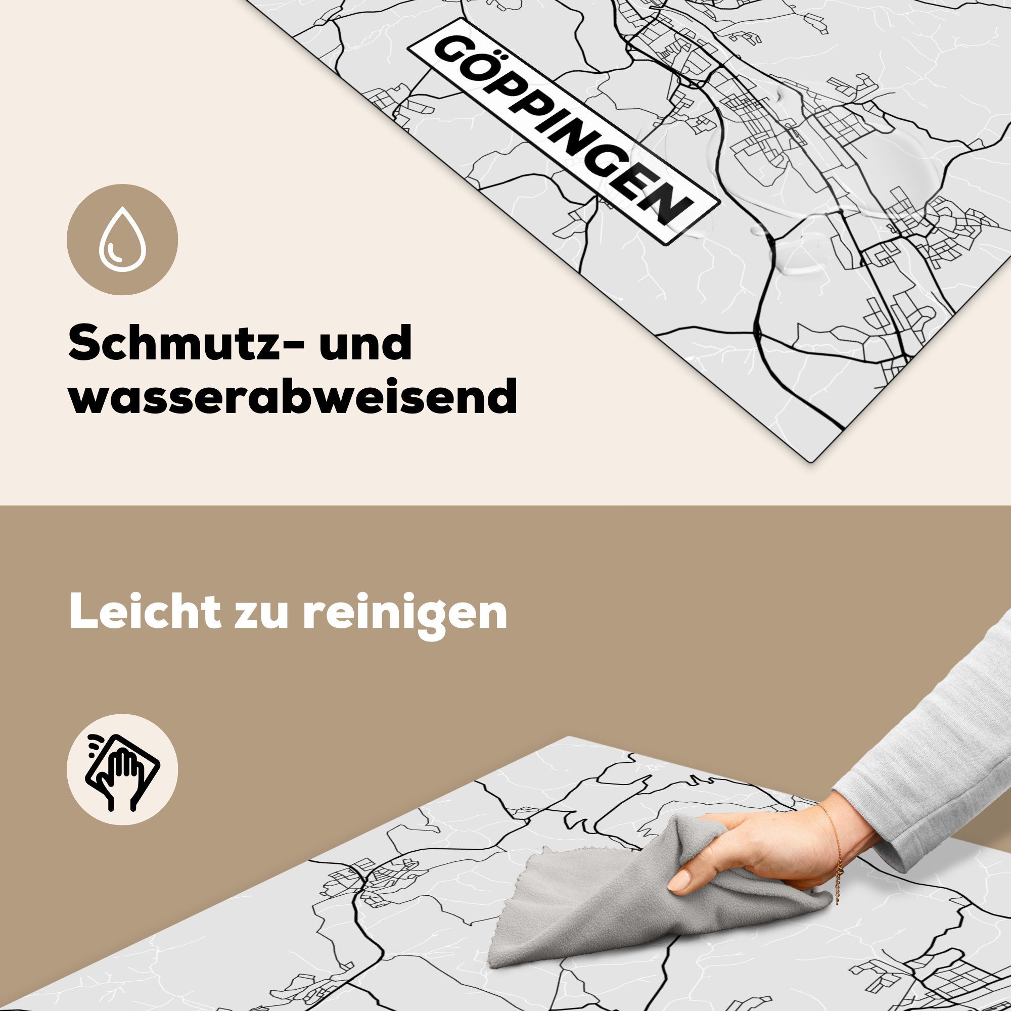 Karte - Göppingen Ceranfeldabdeckung, Deutschland Arbeitsplatte Stadtplan, tlg), MuchoWow cm, (1 78x78 küche - Vinyl, - für Herdblende-/Abdeckplatte