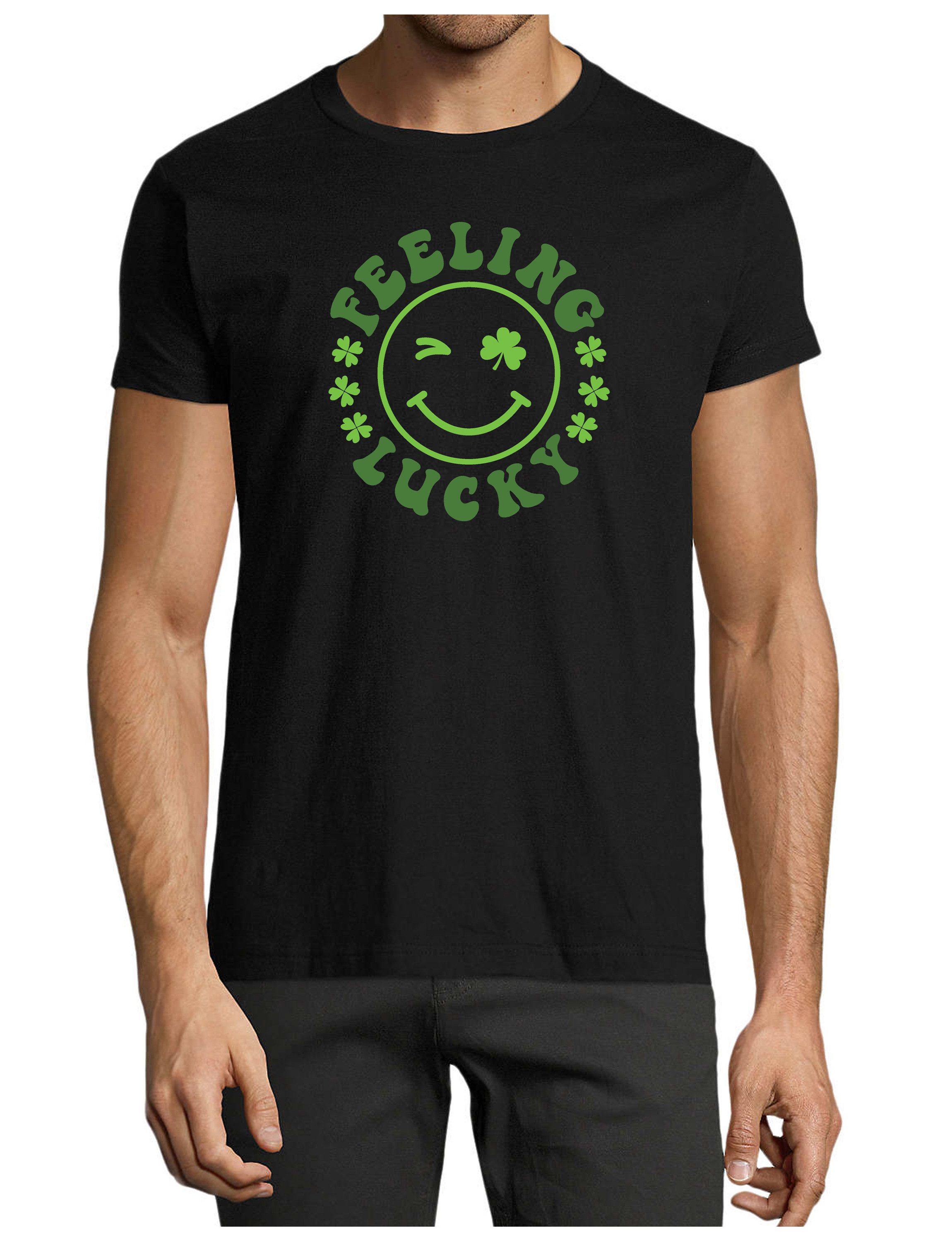 T-Shirt Herren Print Shirt - Zwinkerndes Gesicht mit Kleeblättern