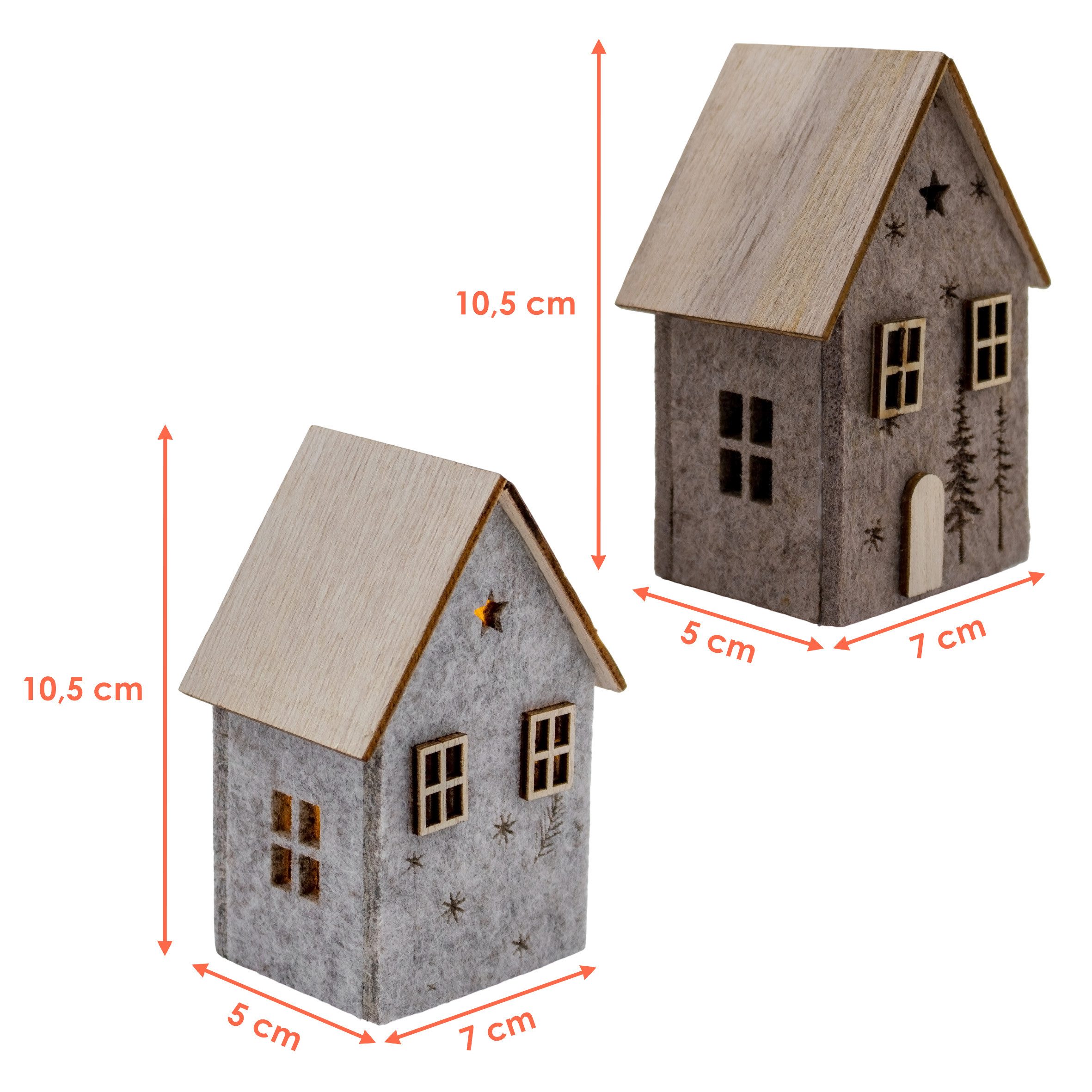 Spetebo LED Dekofigur LED Filz Winterhaus mit Holzdach 2er Set - 10 x 7 cm, günstig online kaufen