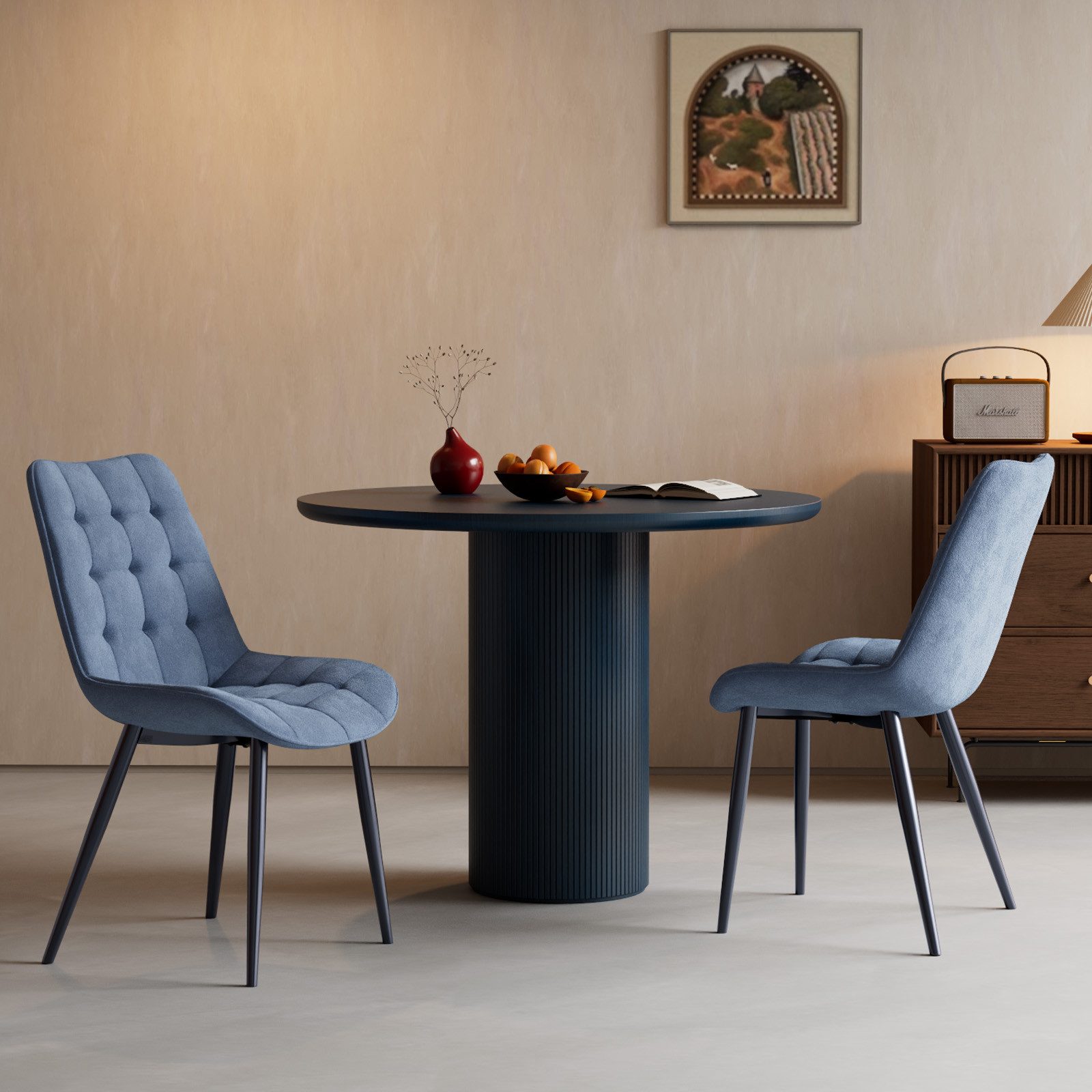 HOMAVO Esszimmerstuhl Stuhlset – Polsterstühle, Samt oder Webstoff, Metall-Füße (Nach EN 12520 geprüft, 4 St), mit Ergonomischer Rückenlehne und Metallbeinen
