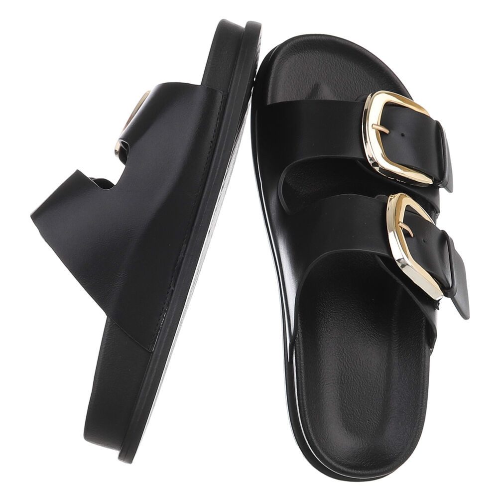 Ital-Design Damen Pantolette mit Schnallen und Fußbett Pantolette (91971028) Flach Pantoletten in Schwarz