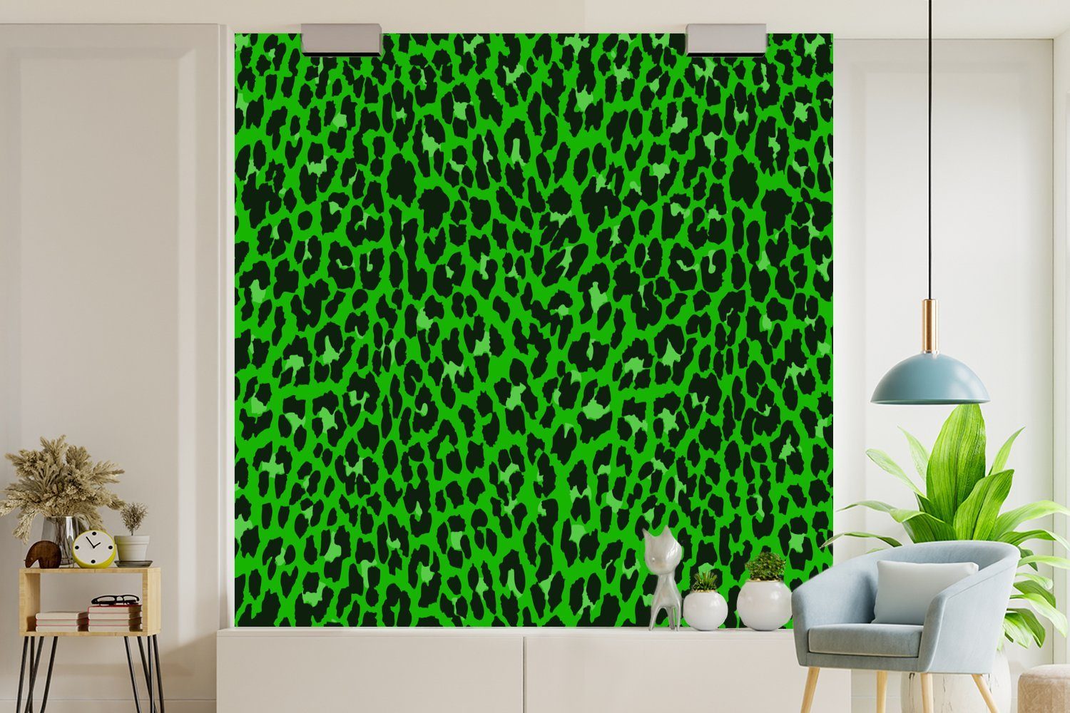 - St), für Wandtapete oder (5 Matt, - Vinyl Schlafzimmer, MuchoWow Tapete Leopard bedruckt, Grün Fototapete Wohnzimmer Muster,
