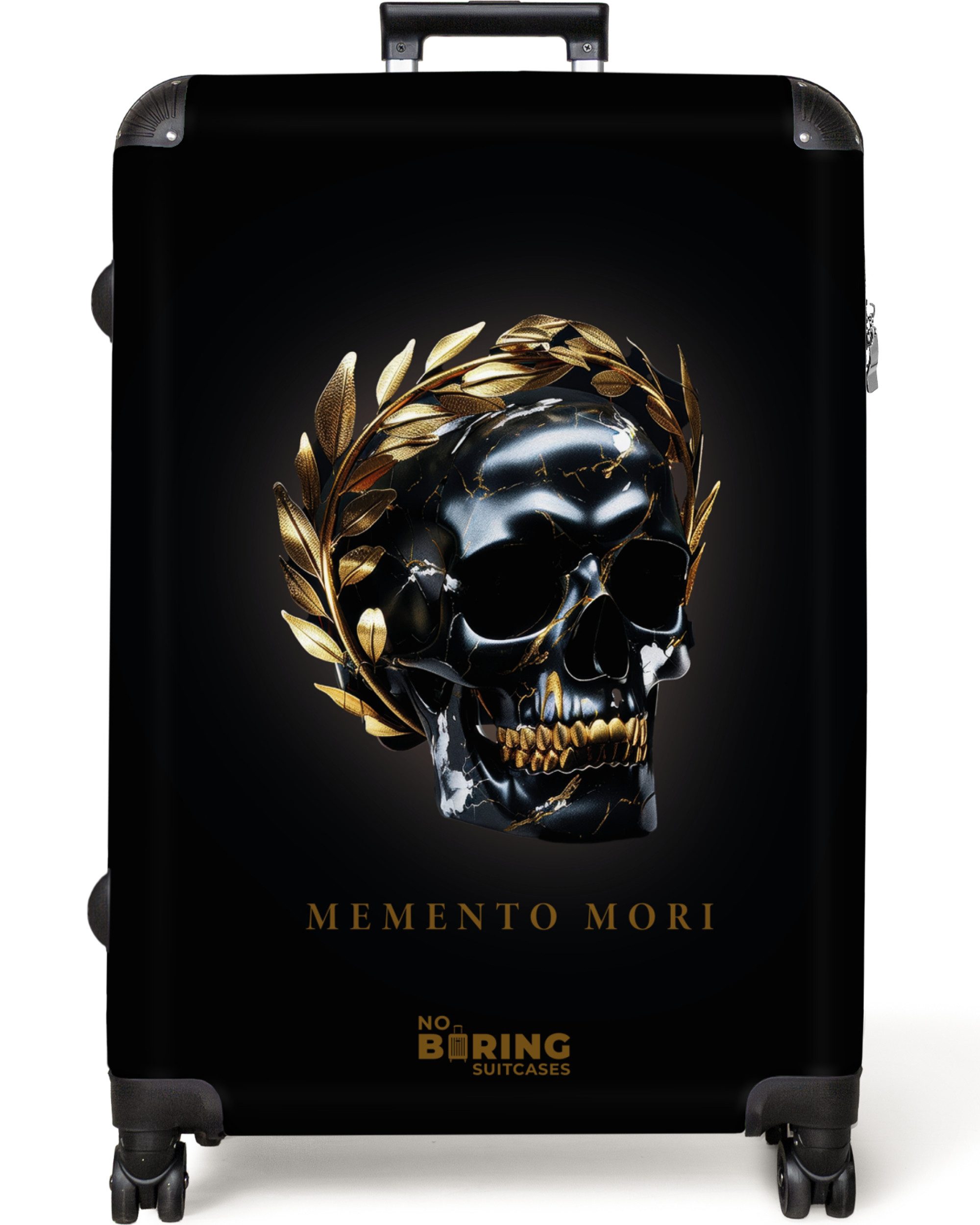 NoBoringSuitcases.com© Hartschalen-Trolley Schwarz mit goldenem Totenkopf günstig online kaufen