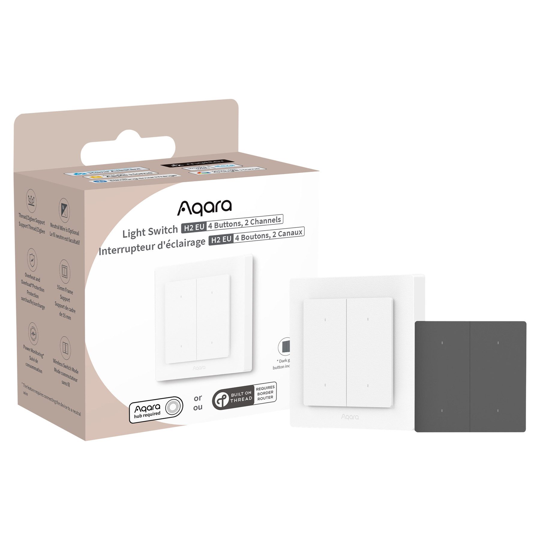 Aqara AQARA Lichtschalter Smart H2, WS-K08D, 4 Buttons, 2 Channels Smarter Lichtschalter