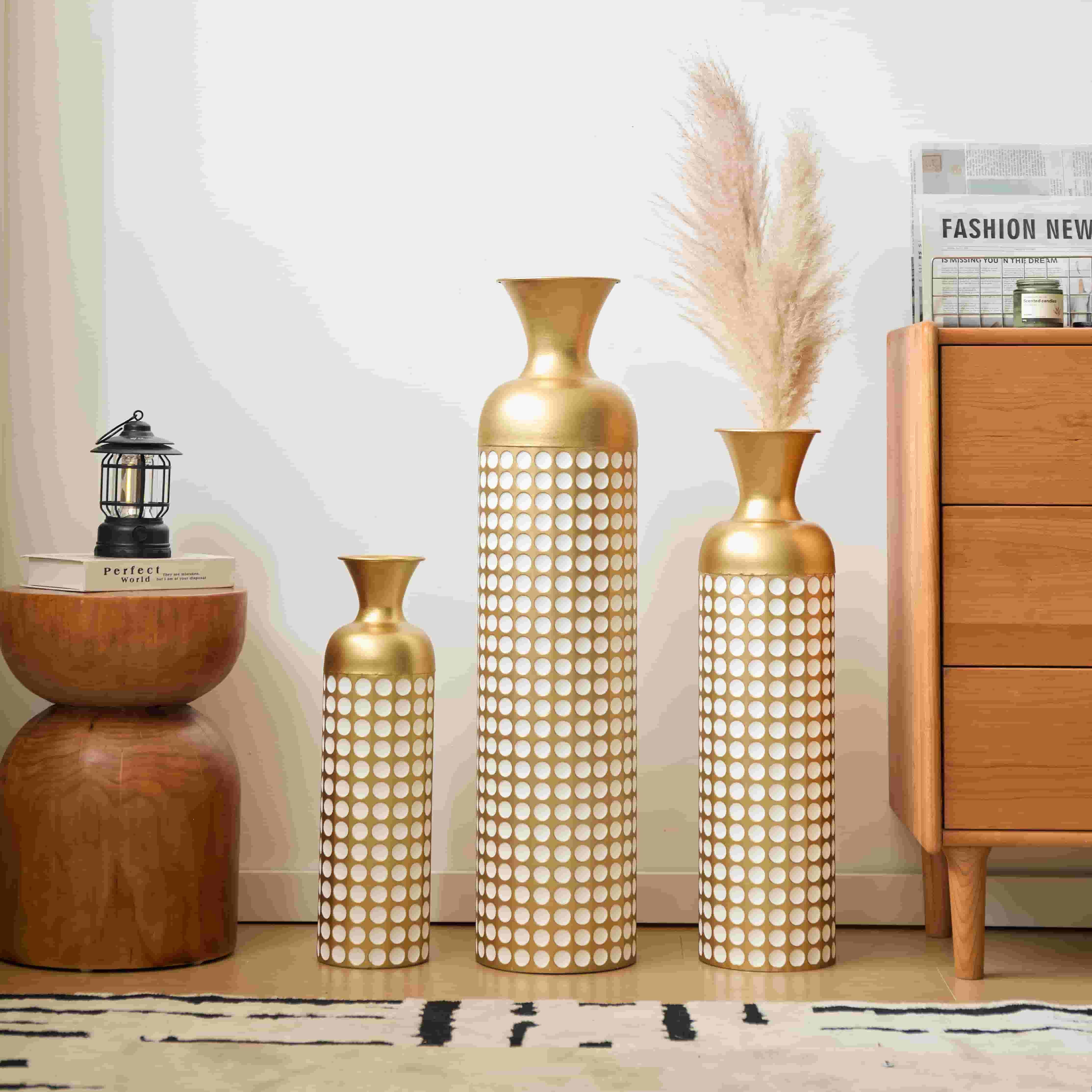 ANYSUN Dekovase Bodenvase Metall-Vasen-Set Tischvase modern Geometrisch Pampasgras (3er (83/66/50cm), Metallvasen-Set für Wohnzimmer, Flur & Büro – perfekt für Pampasgras