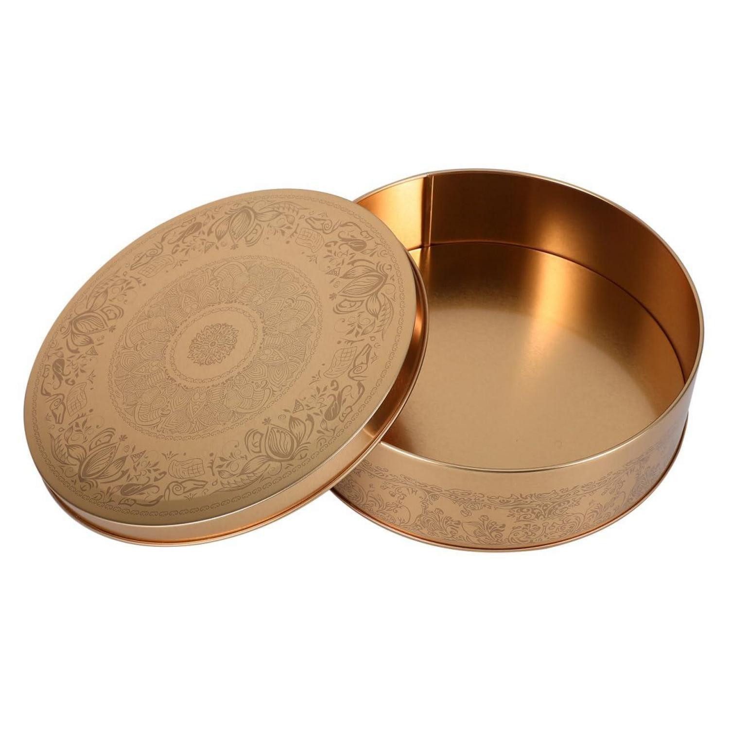 LuxusKollektion Keksdose Kuchenform Rund 16.8cm Goldfarben Weißblech, Metall
