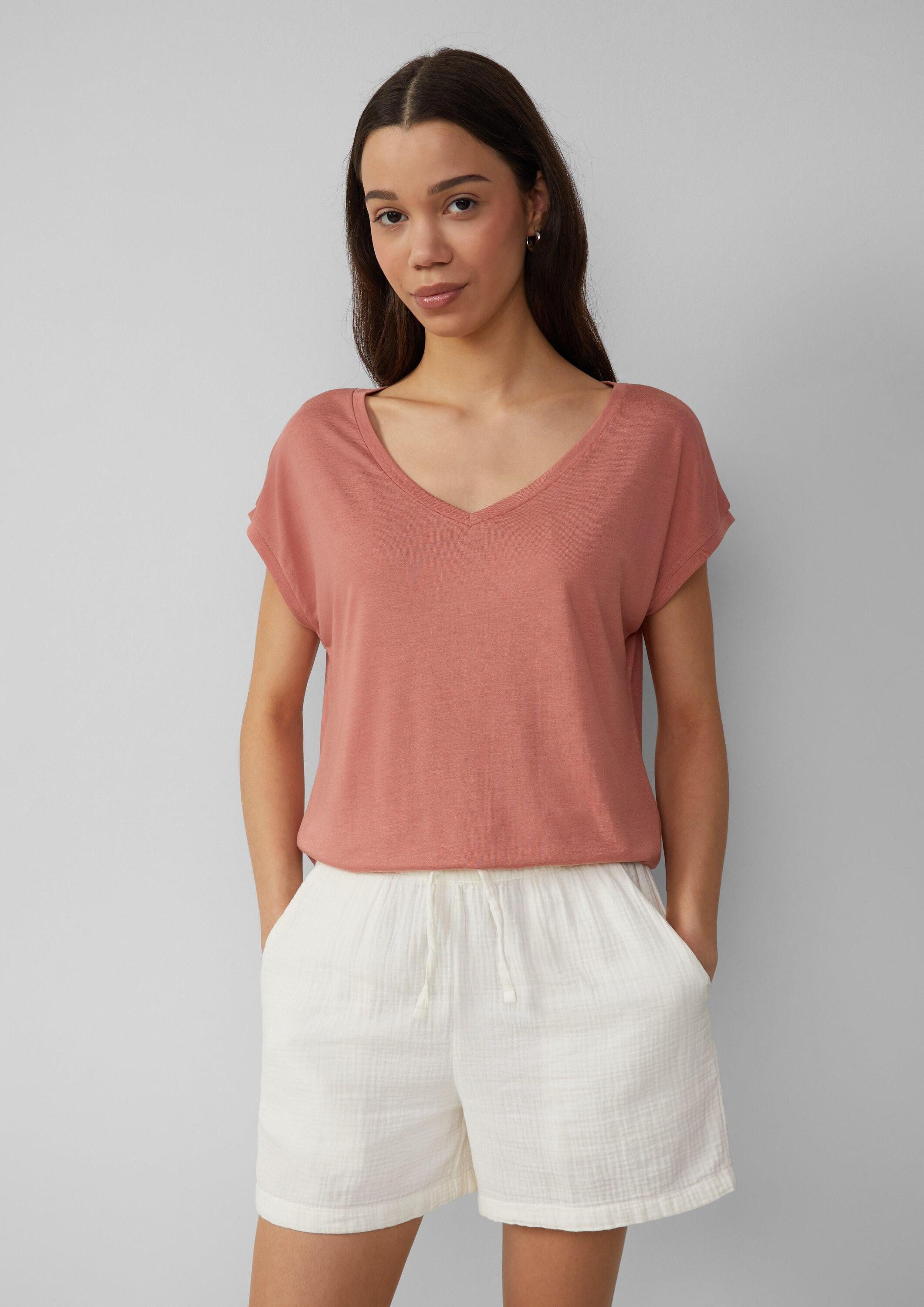 QS Kurzarmshirt T-Shirt Locker geschnittenes T-Shirt aus Lyocellmix günstig online kaufen