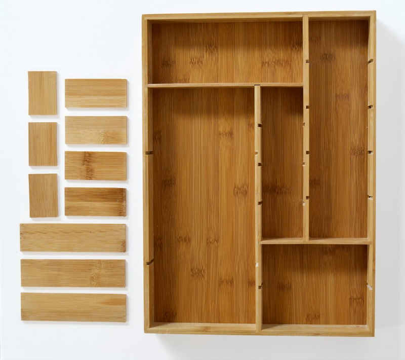 elbmöbel Besteckeinsatz Bambus Organizer verstellbare Trennwände Besteckkasten 15-Fächer 32x44x5cm für Schublade, passend für Schubladen, individuell einsetzbar