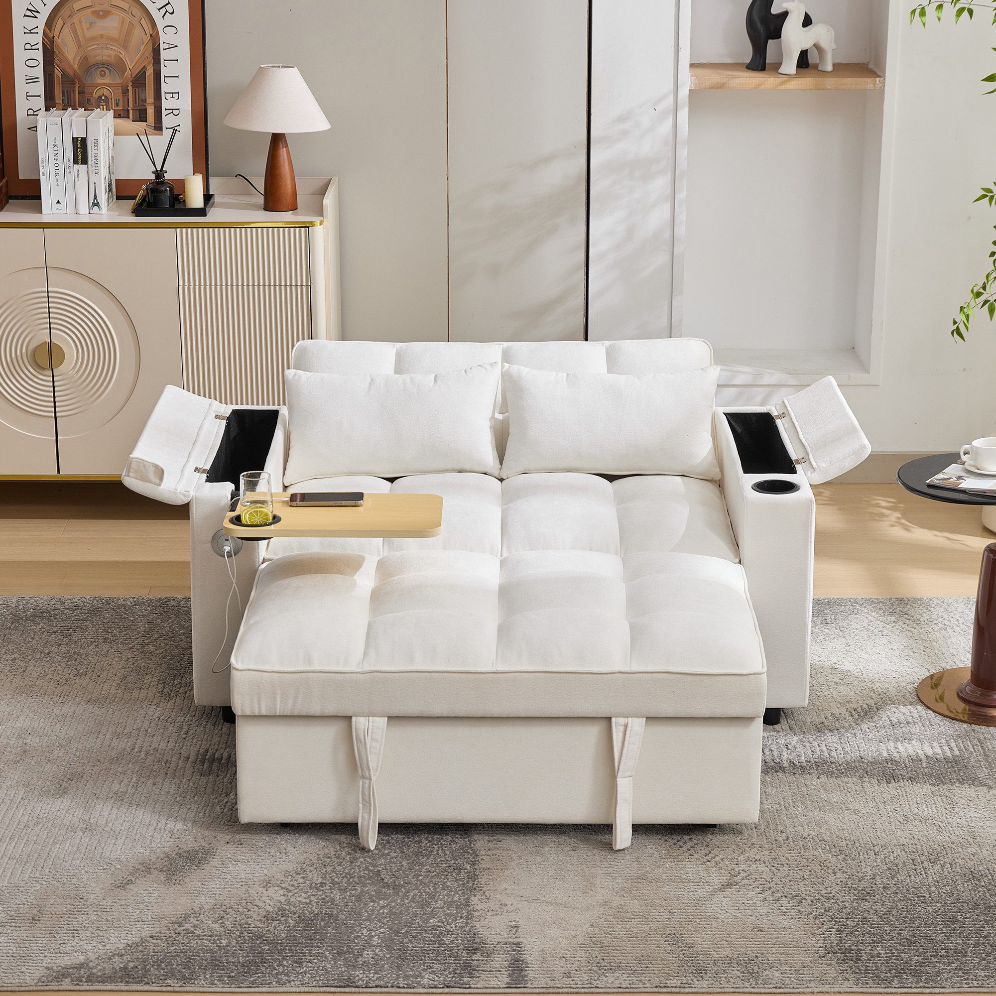 OKWISH Schlafsofa 3-in-1 Ausziehsofa, Sofabett, Gästebett 1 Teile, mit verstellbarer Rückenlehne, USB-Anschluss
