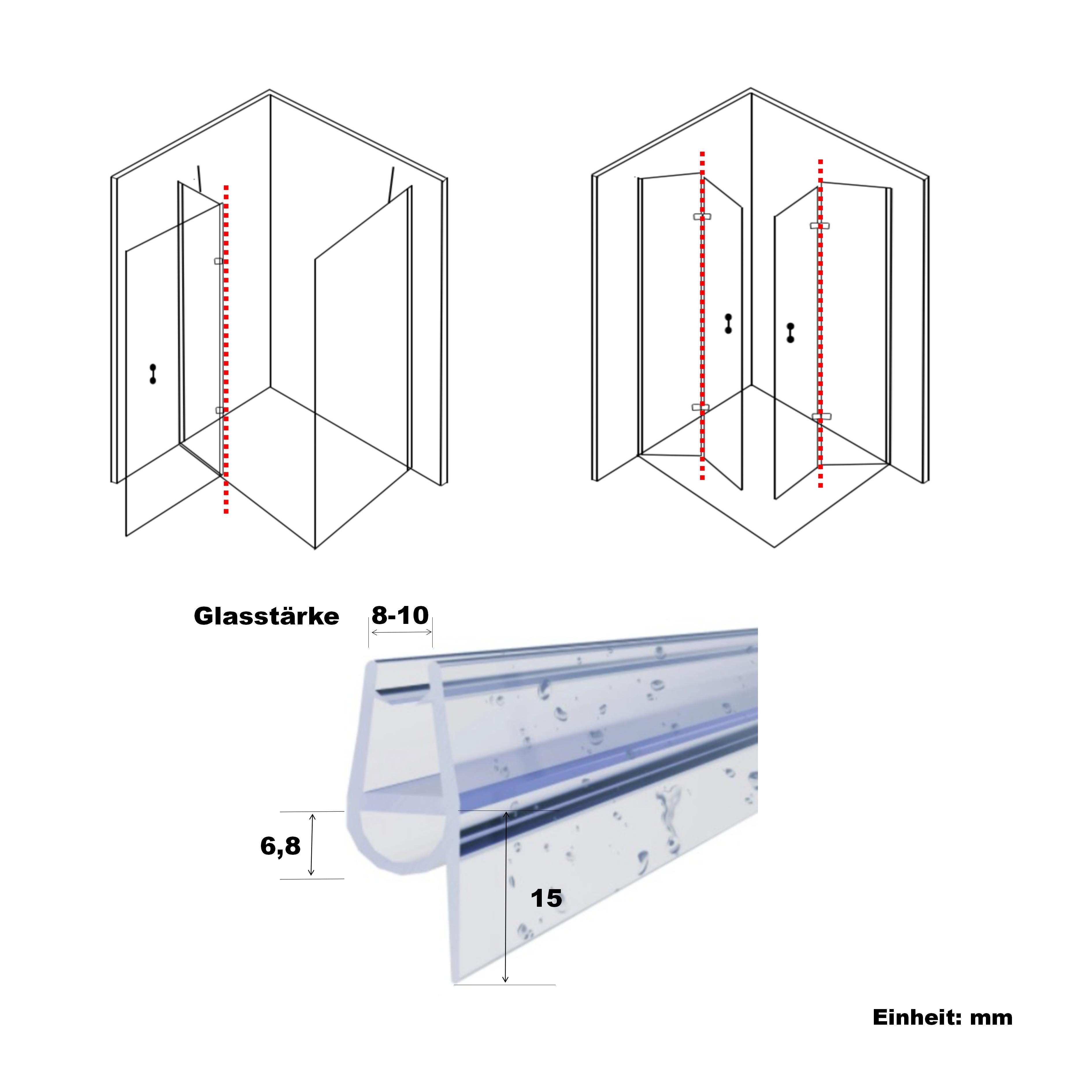 WITEN&NOCK Duschdichtung 2xDuschkabinen-Dichtung Wasserabweiser Dichtungsprofile Glastür 8-10mm, L: 50 cm, L: 50 - 200 cm, (2-St) – Bild 3 von 3
