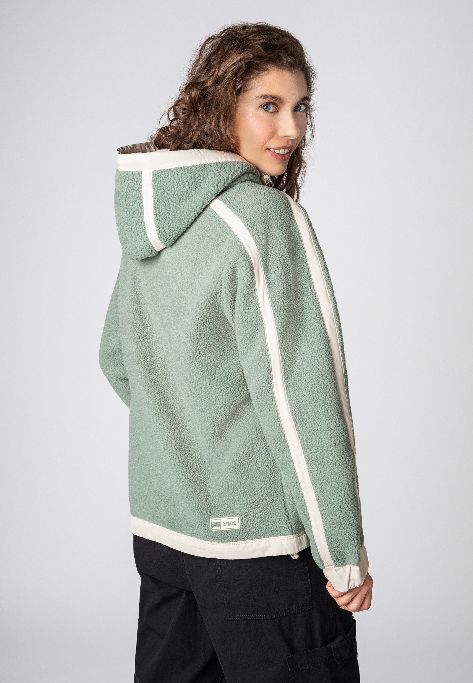 SUBLEVEL Fleecejacke Damen Teddyfleecejacke mit Kontraststreifen und Ka Out günstig online kaufen