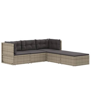 vidaXL Gartenlounge-Set 5-tlg. Garten-Lounge-Set mit Kissen Grau Poly Rattan, (1-tlg)