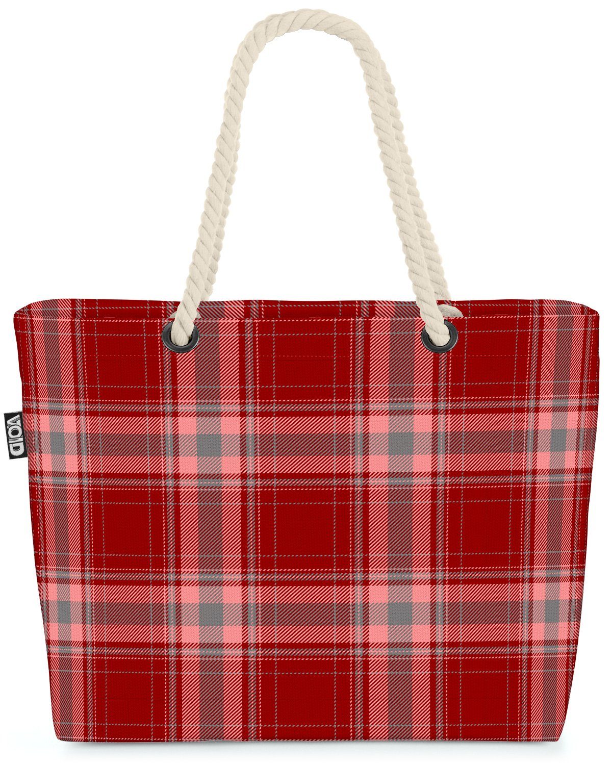 VOID Strandtasche (1-tlg), Muster Karo Rot grau Dekoration holzfäller schottisch mustern schecke