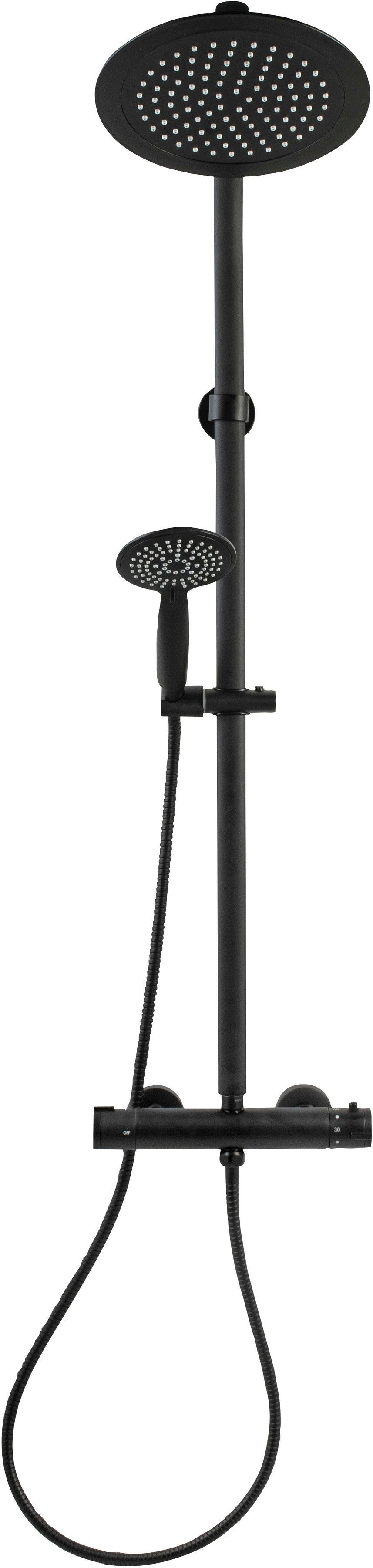 CORNAT Badarmatur Dusch-Komplettsystem "Noir Style" Black Edition, mit Thermostatarmatur, Handbrause mit 5 Strahlarten
