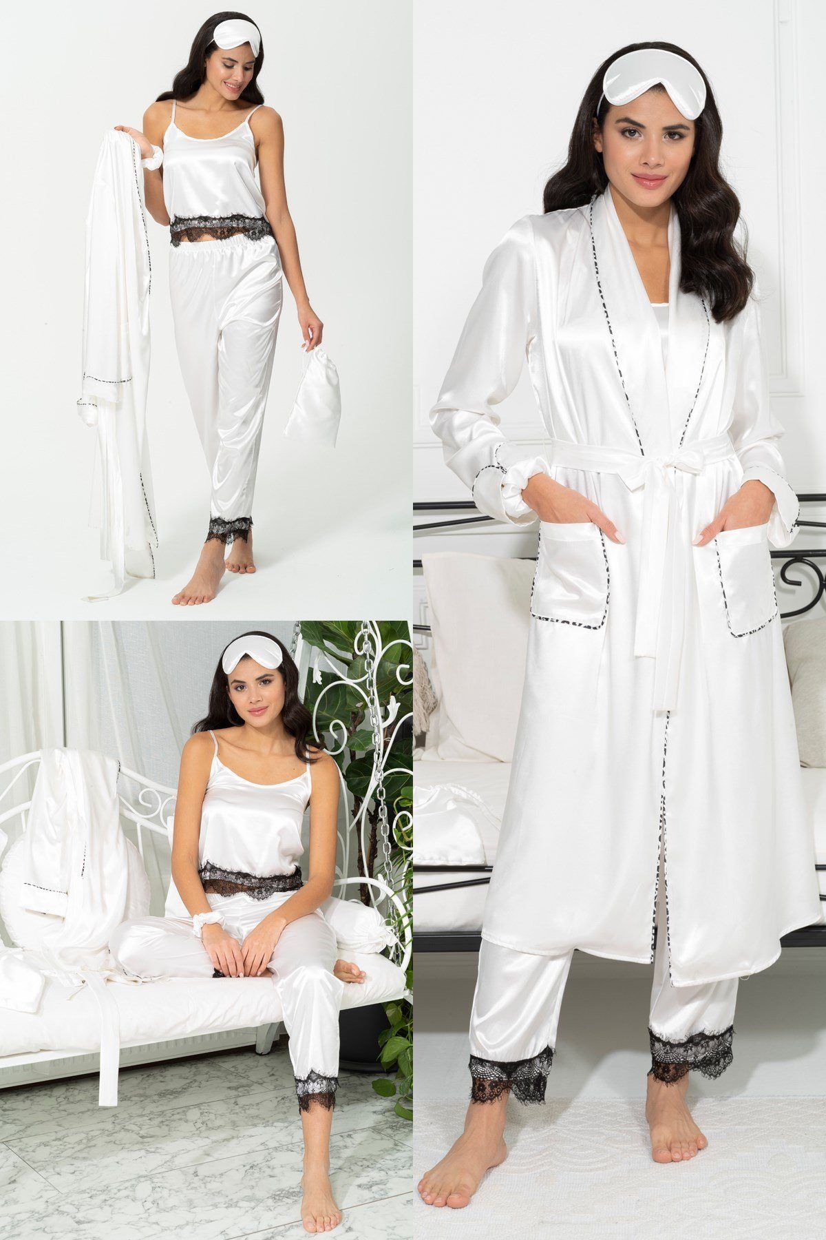 For You Moda Pyjama 6-teiliges Elfenbein-Spitze Pyjama-Set günstig online kaufen