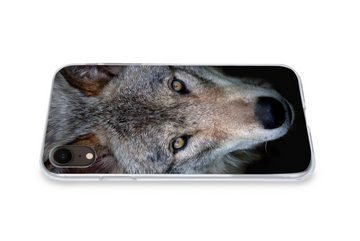 MuchoWow Handyhülle Wolf - Porträt - Schwarz, Handyhülle Apple iPhone XR, Smartphone-Bumper, Print, Handy