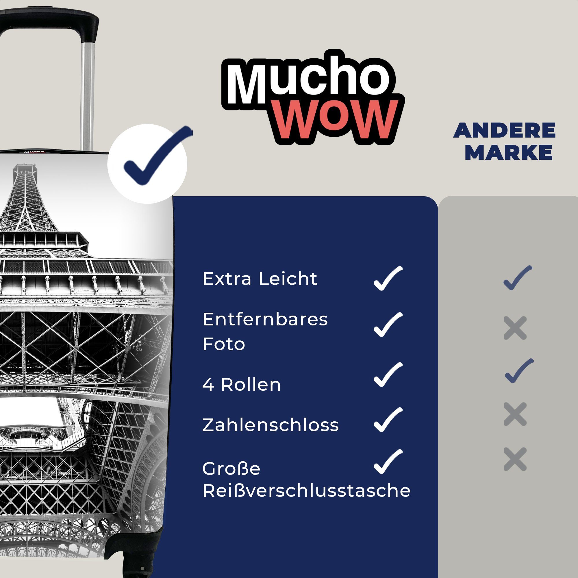 MuchoWow Handgepäckkoffer Unter dem Ferien, rollen, Eiffelturm, mit Rollen, 4 Reisetasche für Reisekoffer Trolley, Handgepäck
