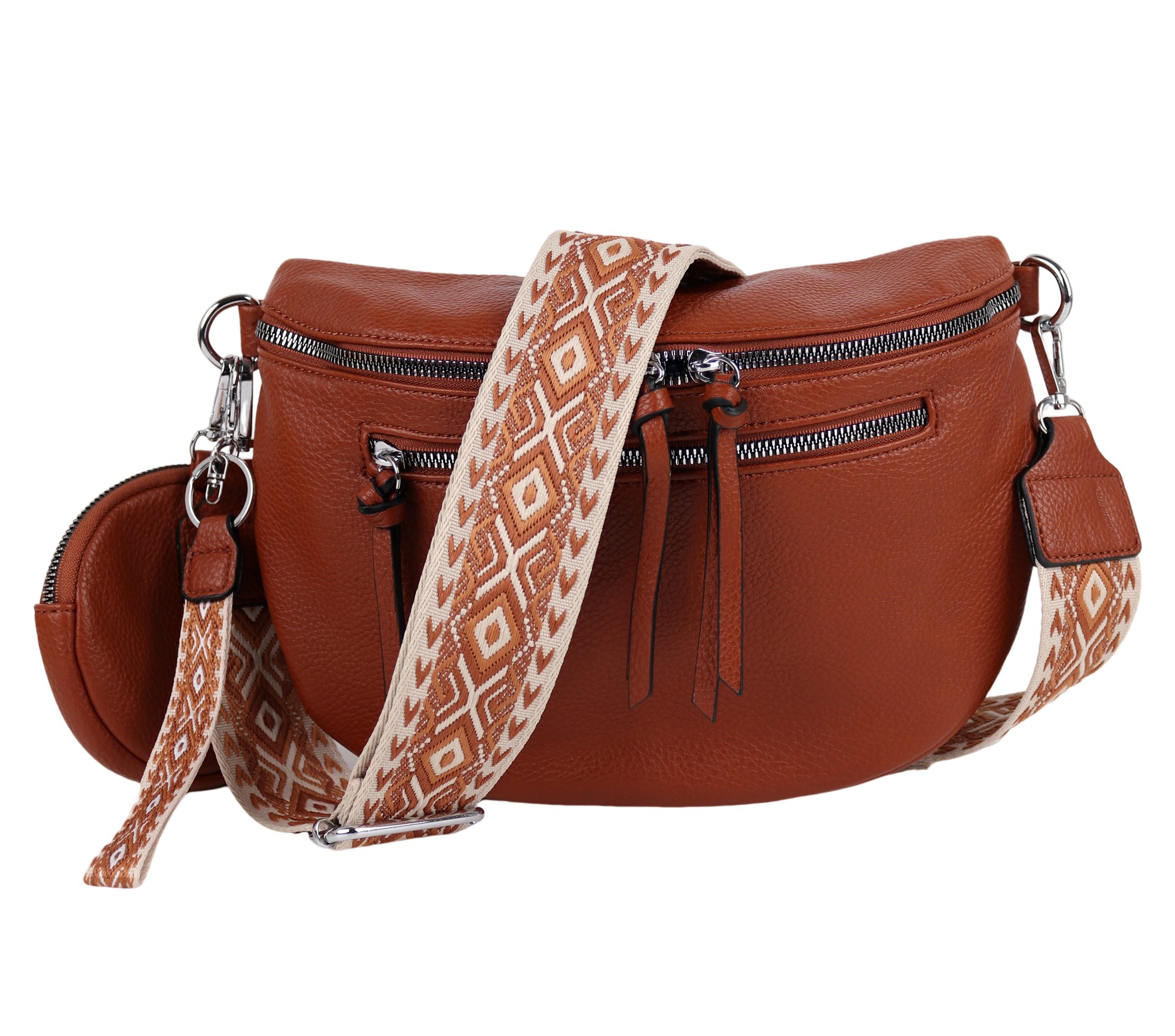 MIRROSI Bauchtasche Damen Taschen, Umhängetasche, Brusttasche, 30x20x9cm Veganes Leder (Schultertasche für jeden Anlass, (dazu 1x Münzbeutel und 1x Schlüsselband), Crossbody Bag, Bohemian gemusterten& verstellbaren Schulterriemen